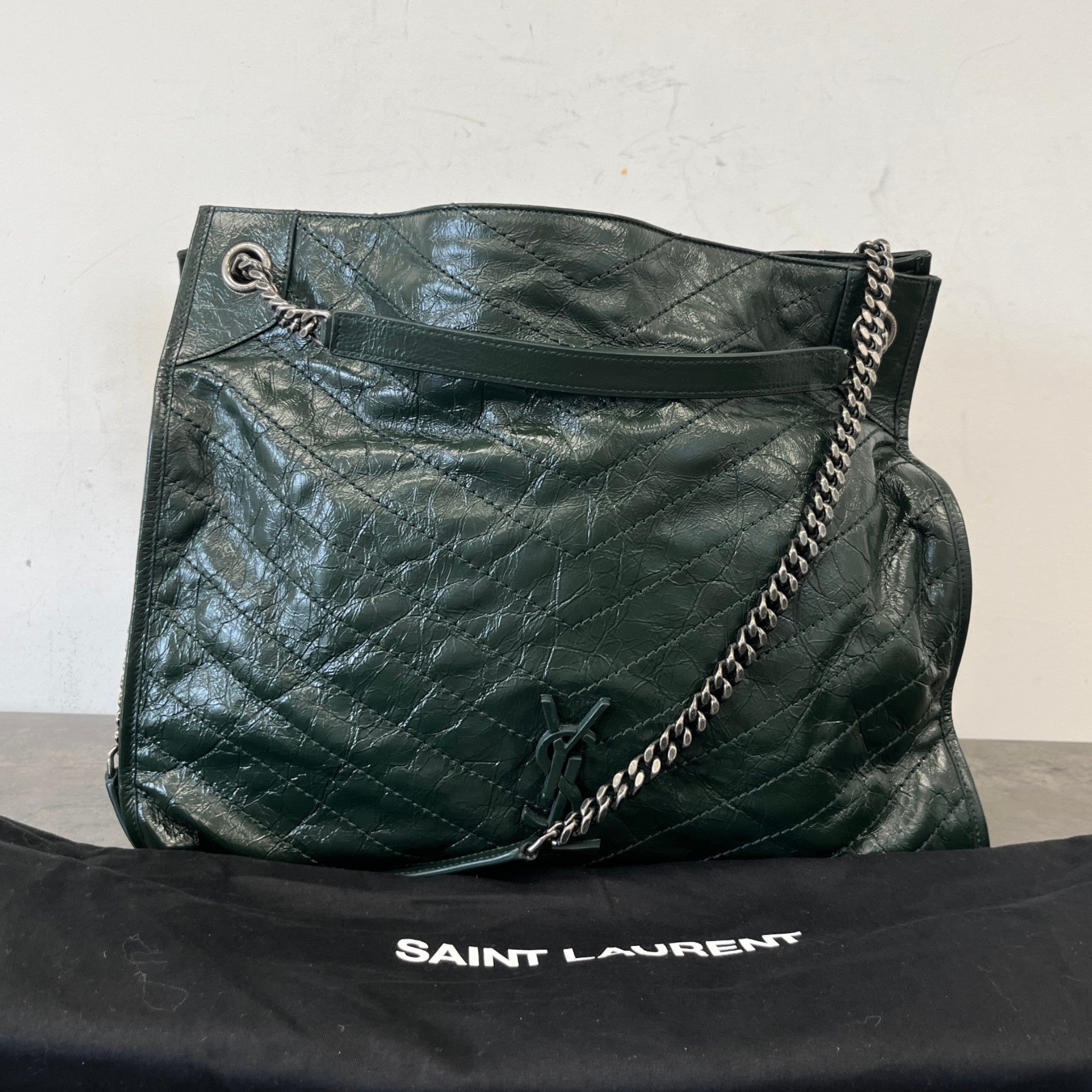 Women's Medium Crinkled Calfskin Monogram Niki Shopper Tote Bag Green