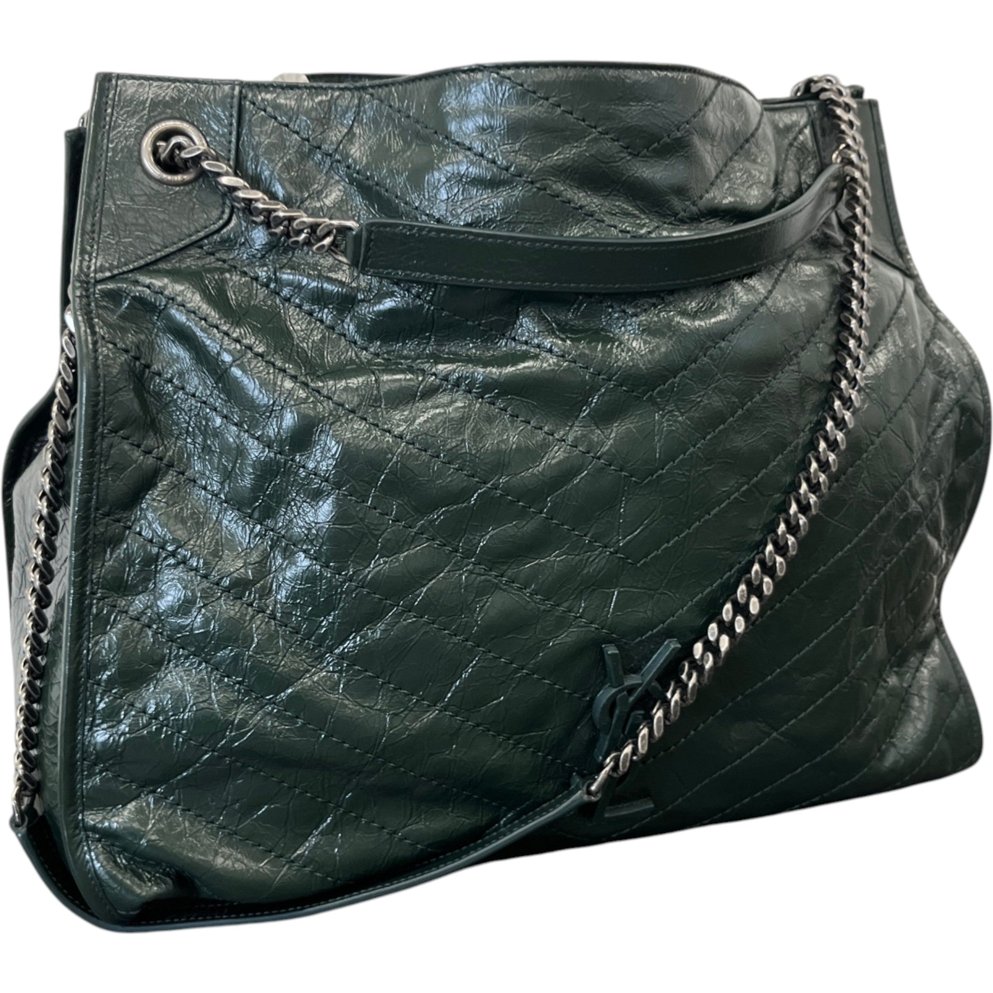 Women's Medium Crinkled Calfskin Monogram Niki Shopper Tote Bag Green