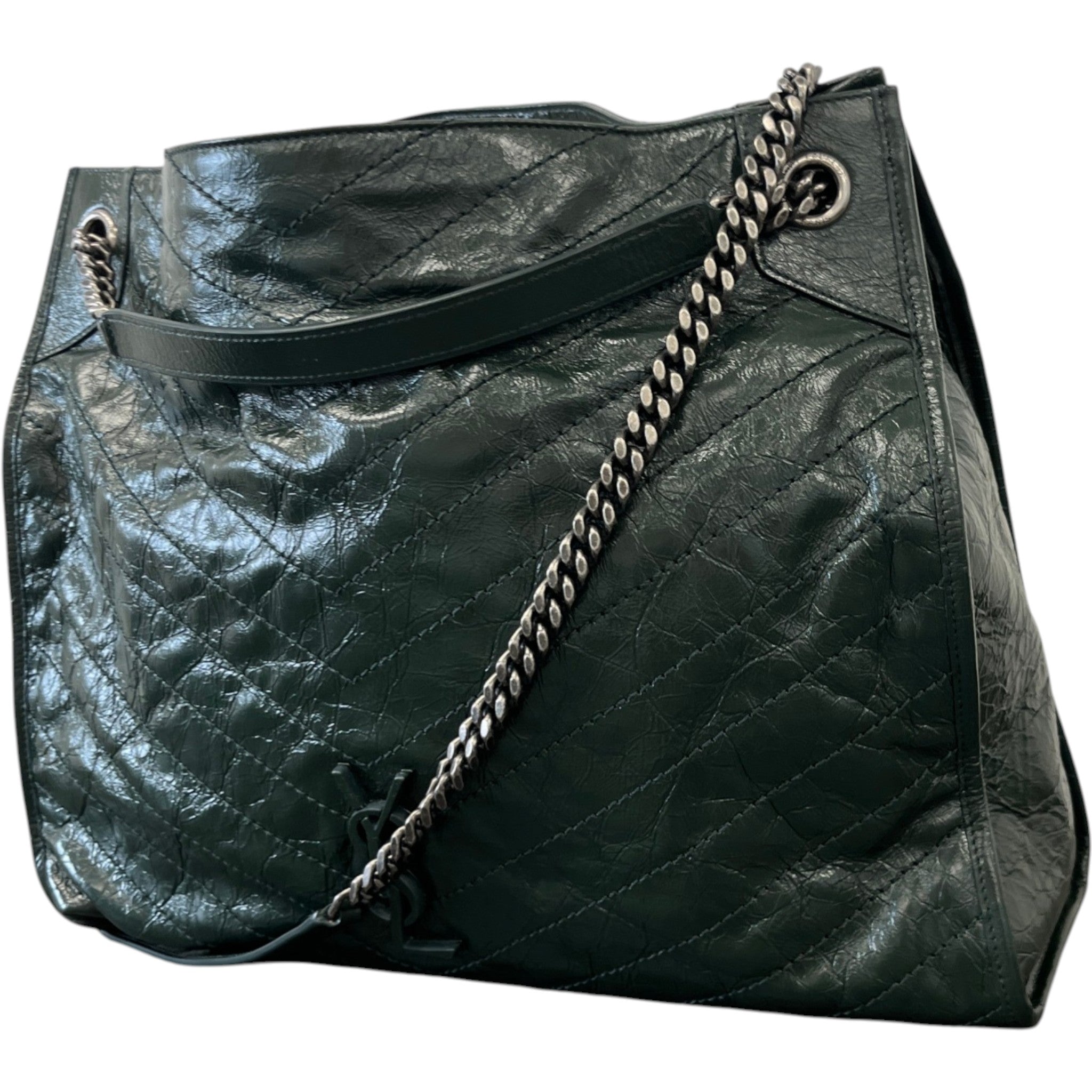 Women's Medium Crinkled Calfskin Monogram Niki Shopper Tote Bag Green