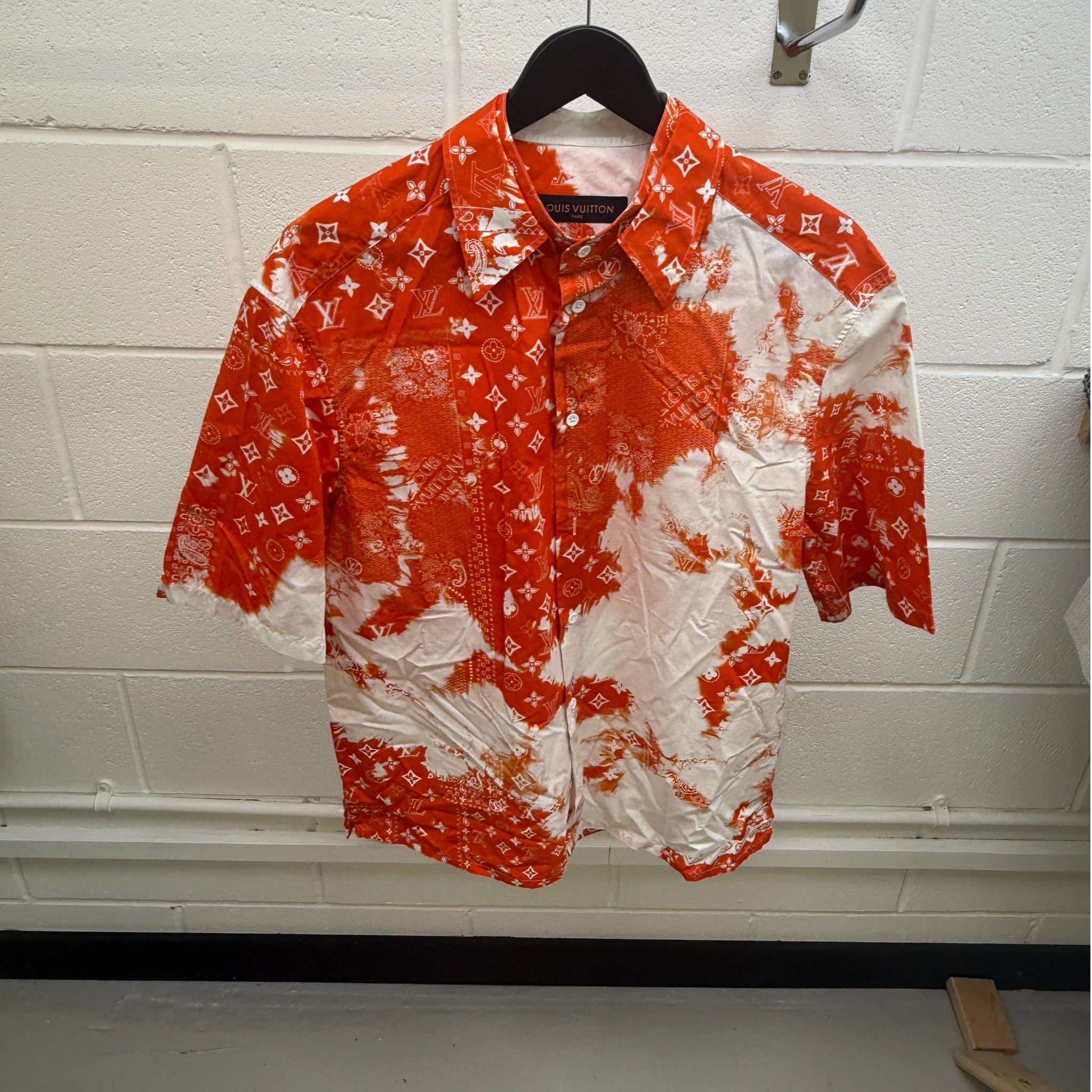 Men's Monogram Bandana Print Short Sleeve Shirt Red Size L