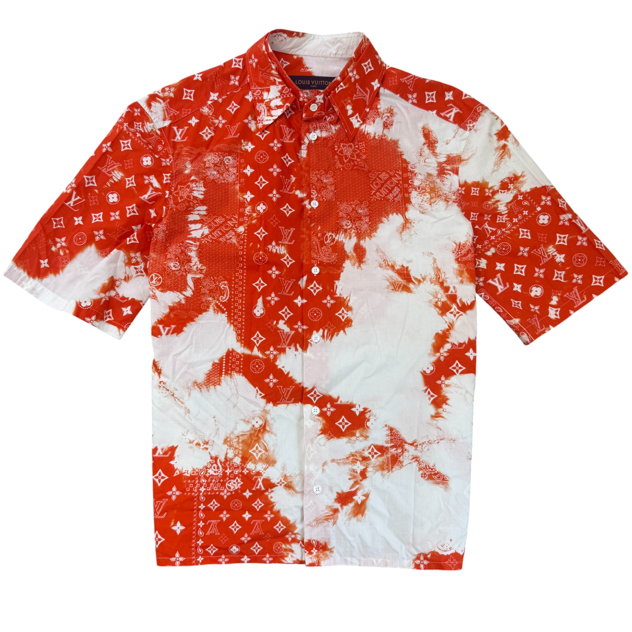 Men's Monogram Bandana Print Short Sleeve Shirt Red Size L