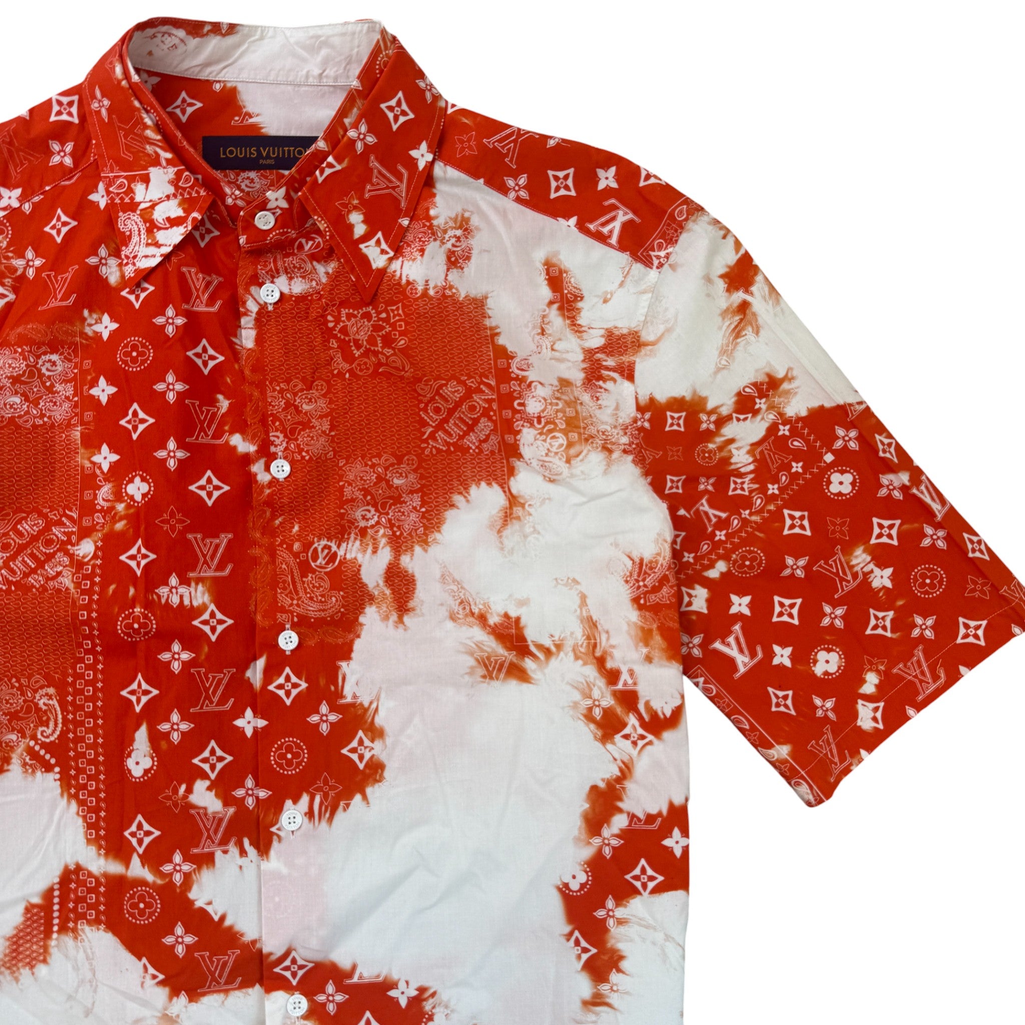 Men's Monogram Bandana Print Short Sleeve Shirt Red Size L