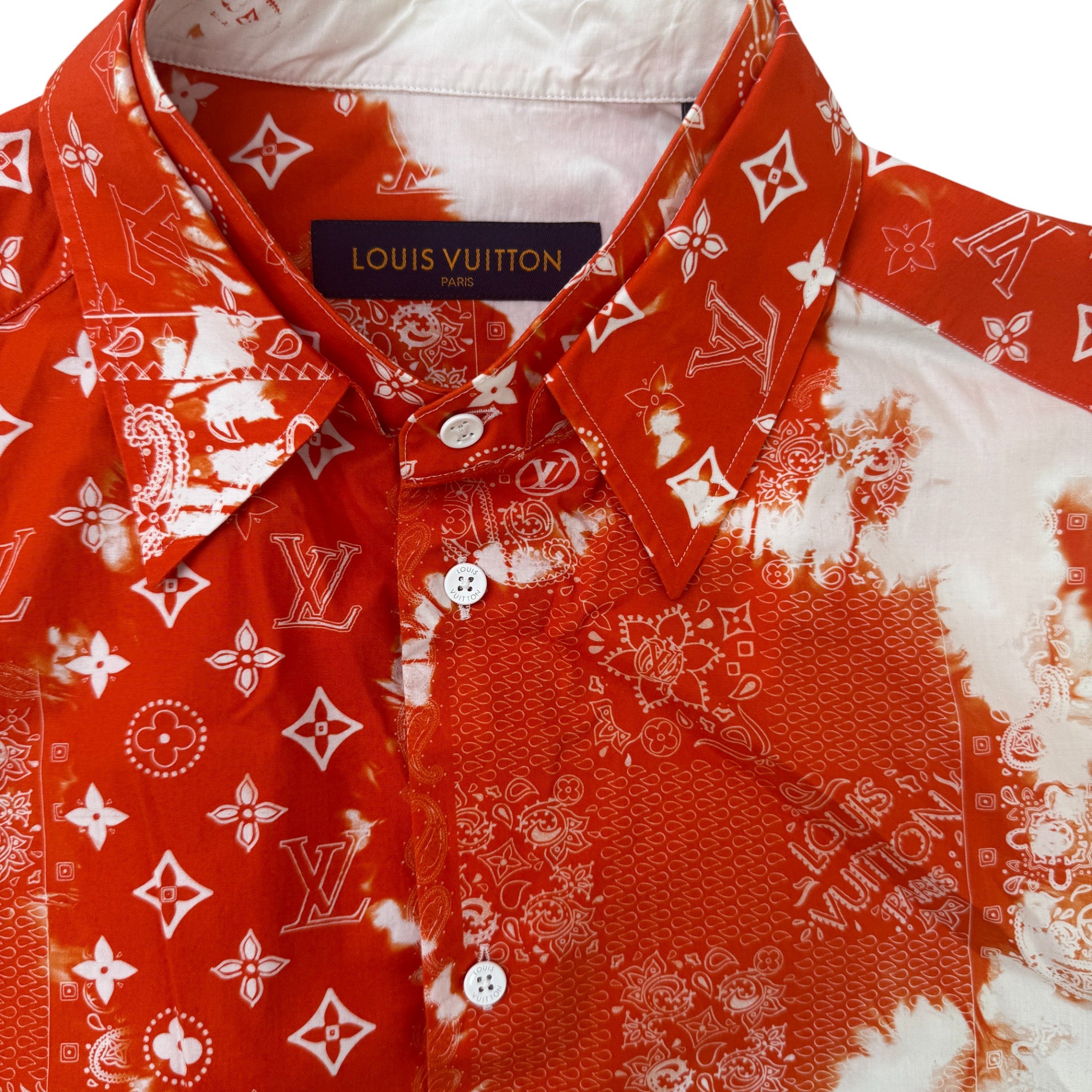 Men's Monogram Bandana Print Short Sleeve Shirt Red Size L