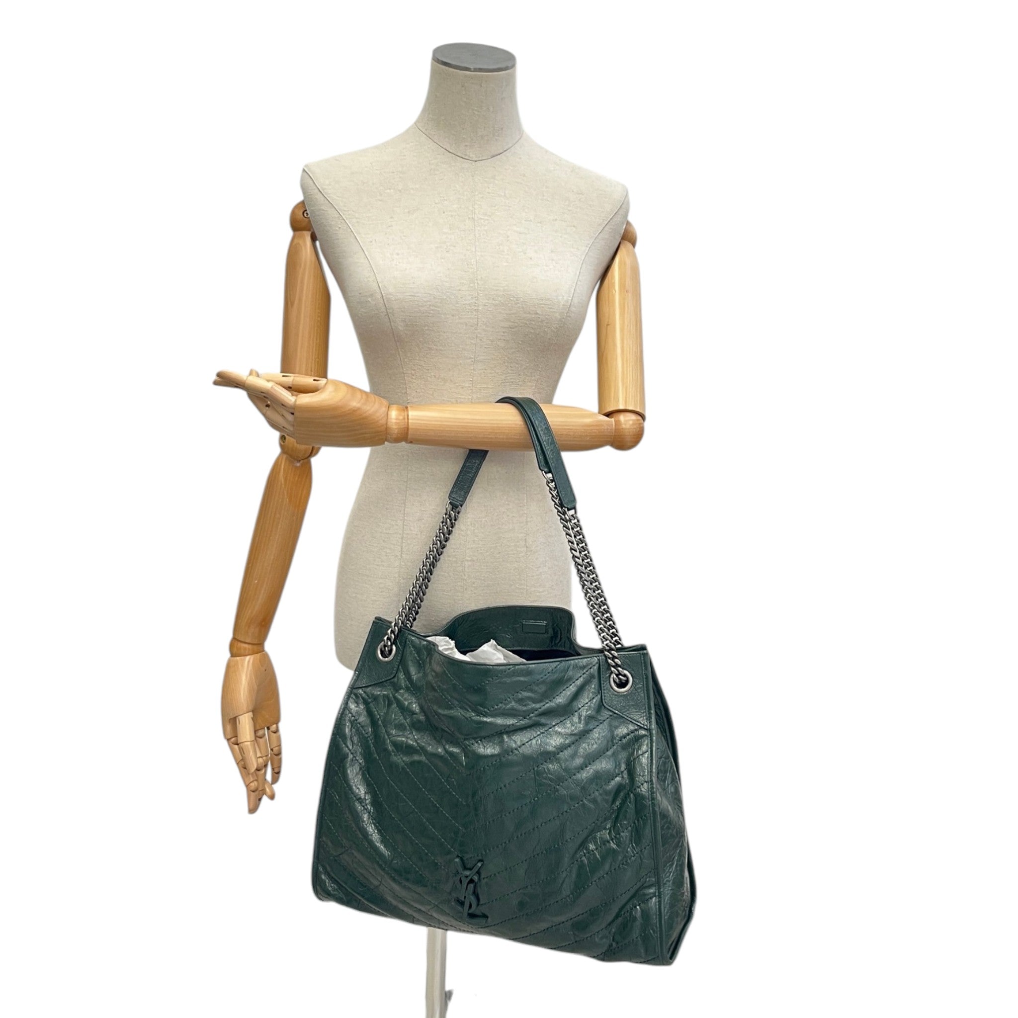 Women's Medium Crinkled Calfskin Monogram Niki Shopper Tote Bag Green