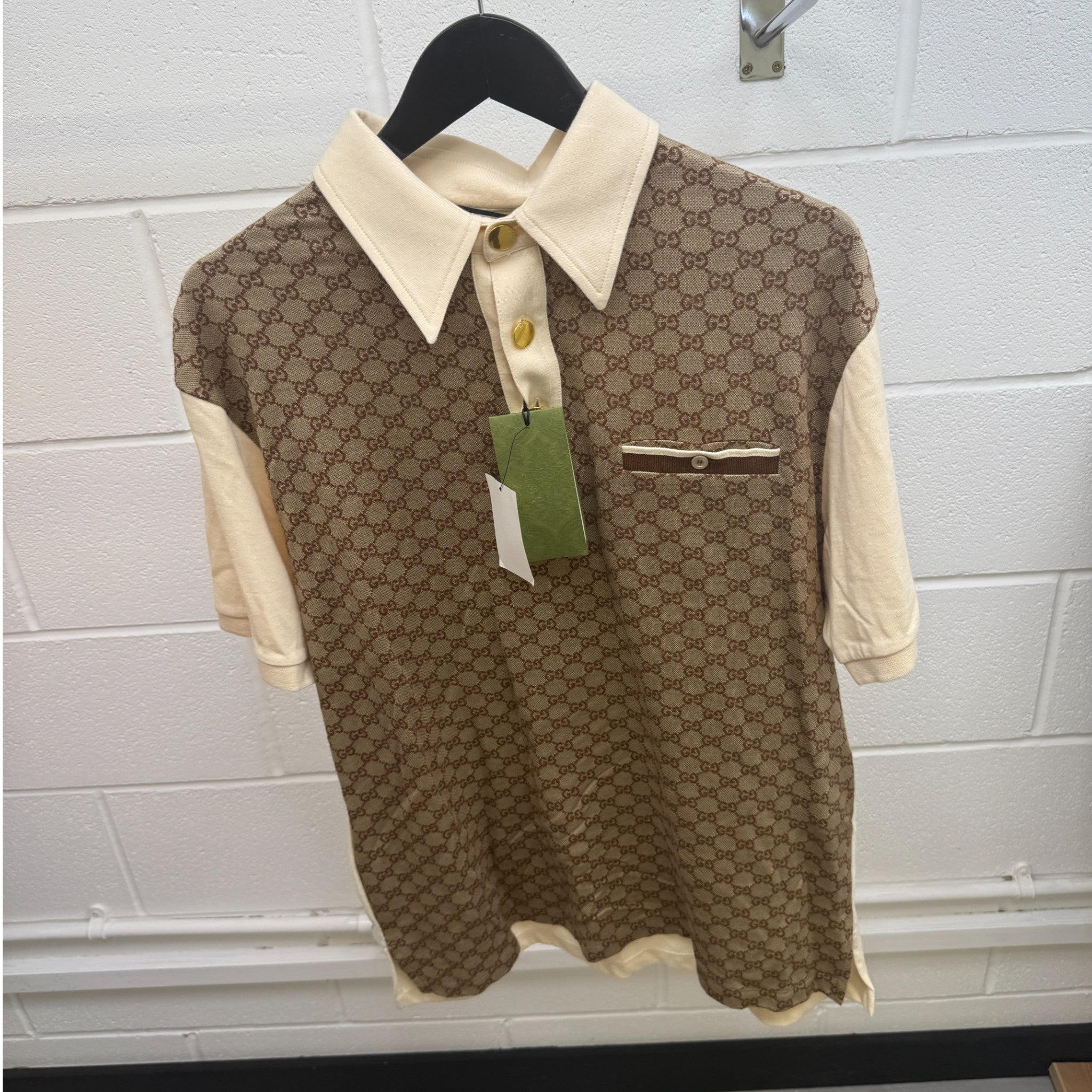 Men's Gg Monogram Print Polo Shirt Brown Size XL