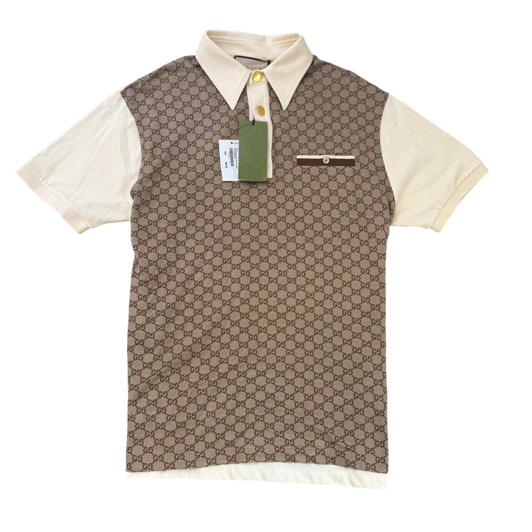 Men's Gg Monogram Print Polo Shirt Brown Size XL