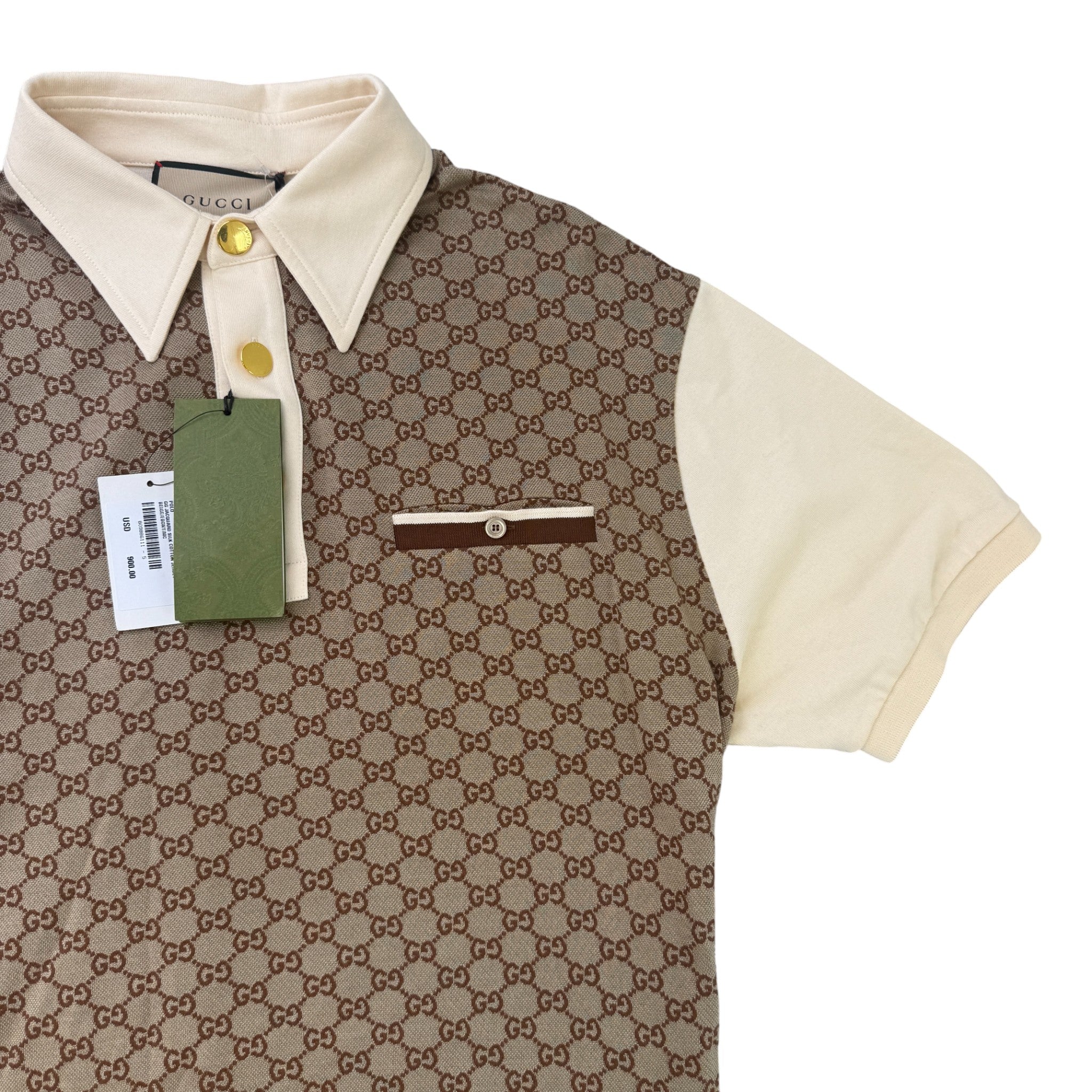 Men's Gg Monogram Print Polo Shirt Brown Size XL