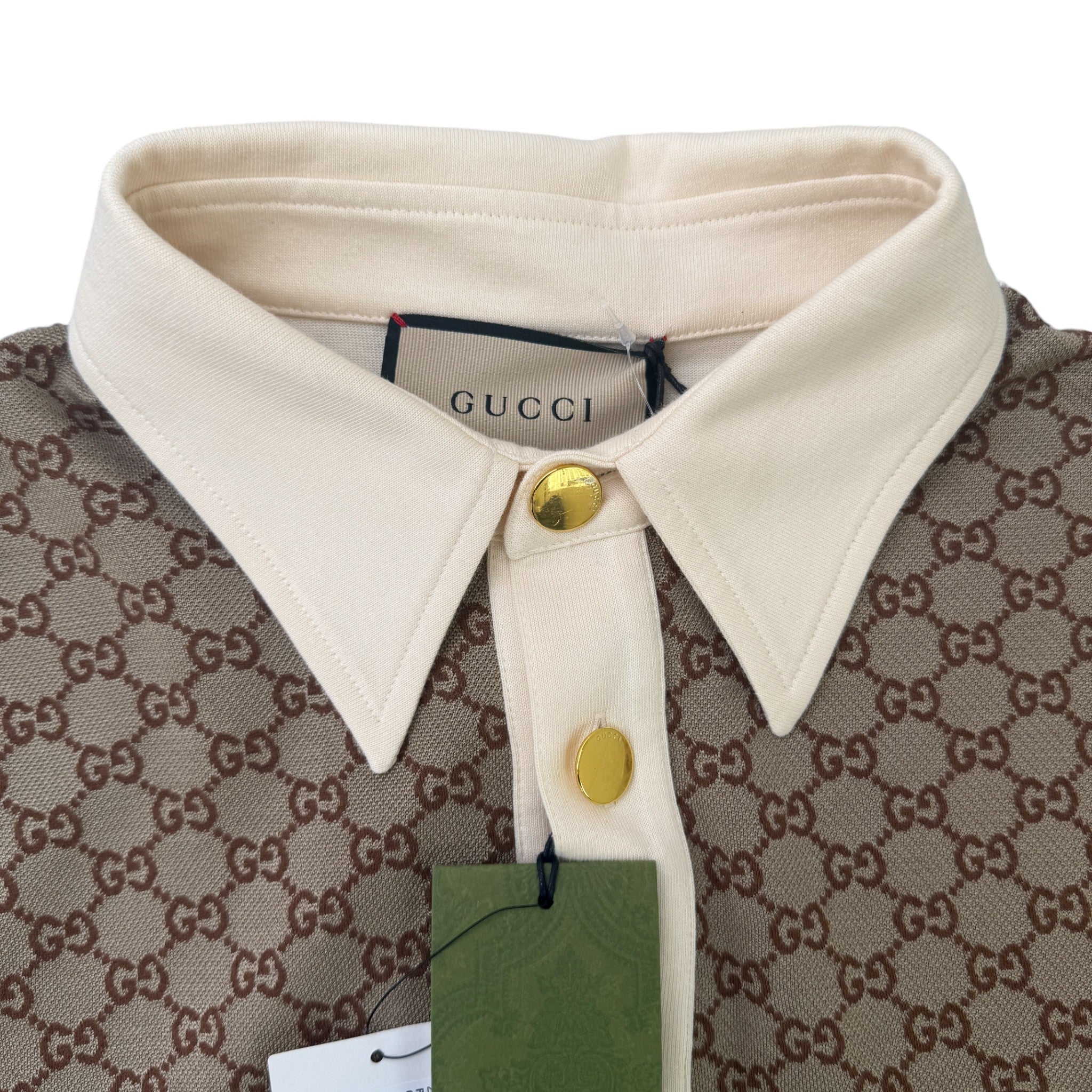 Men's Gg Monogram Print Polo Shirt Brown Size XL