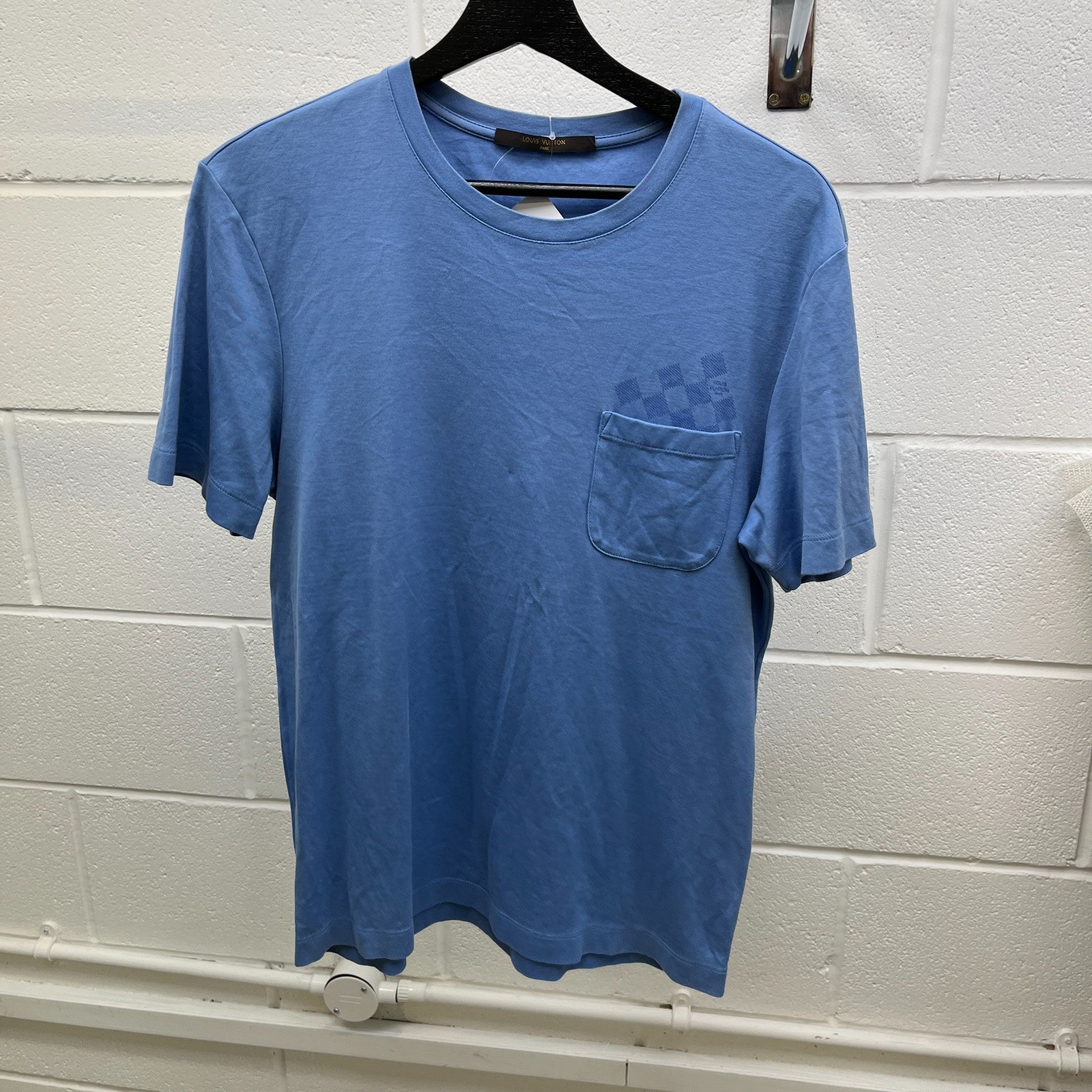 Men's Damier Pocket T-Shirt Blue Size M