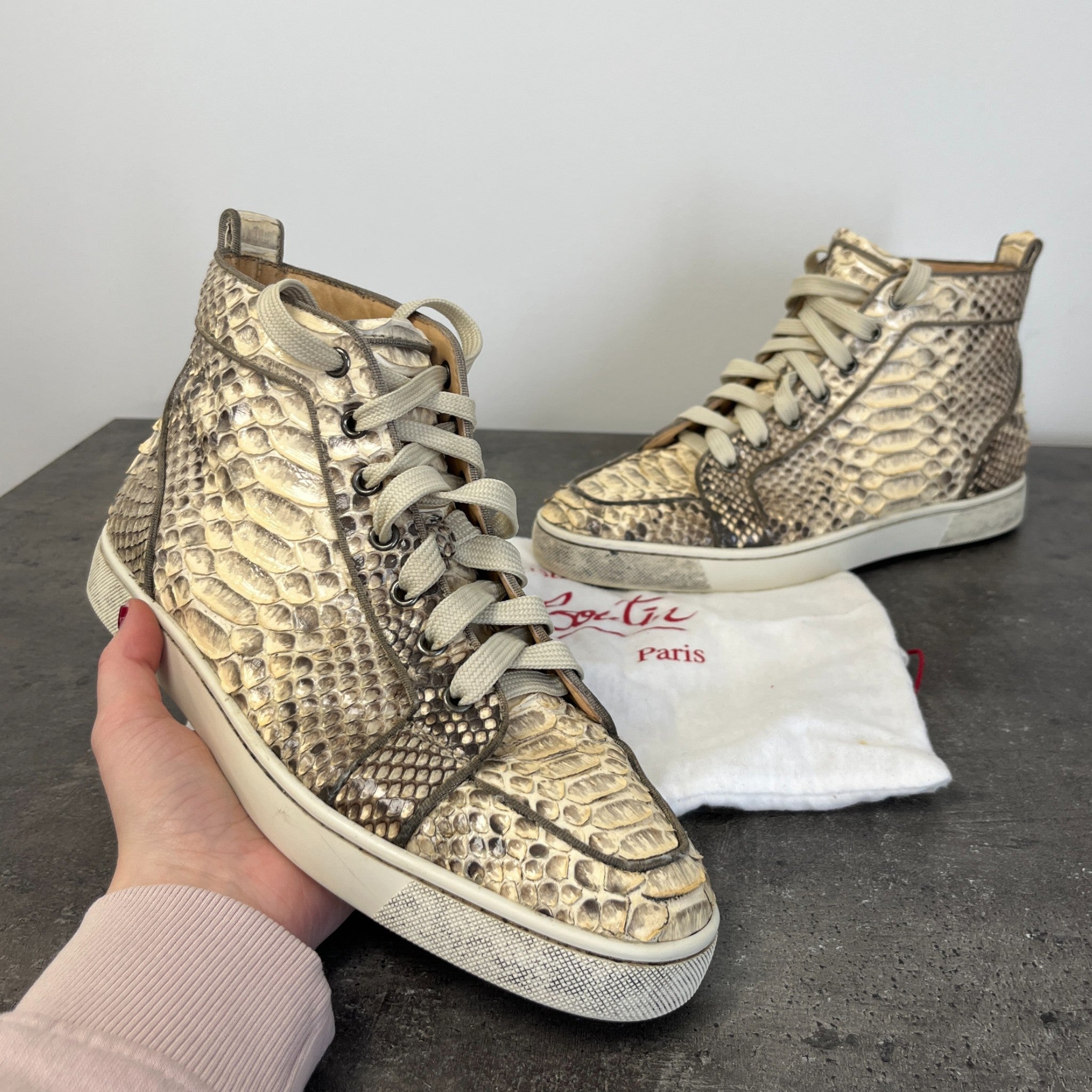 Men's Louis Flat Python High Trainers Beige Size EU 40.5 / UK 6.5