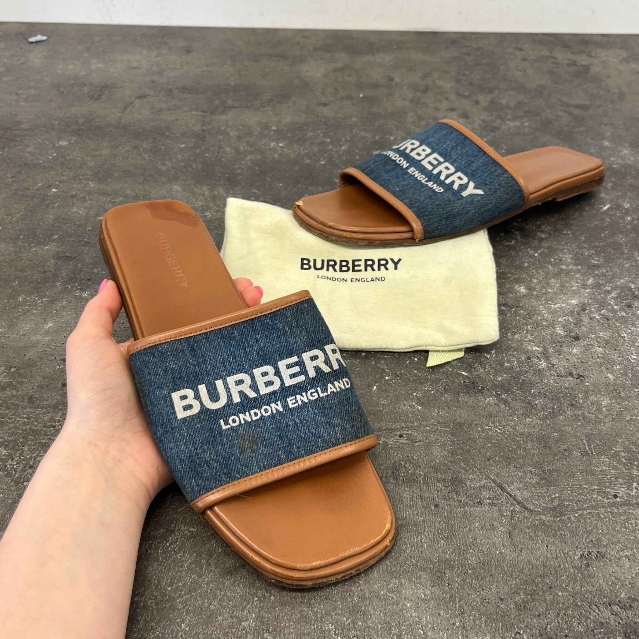 Women's Denim Logo Print Sandals Blue Size EU 39 / UK 6