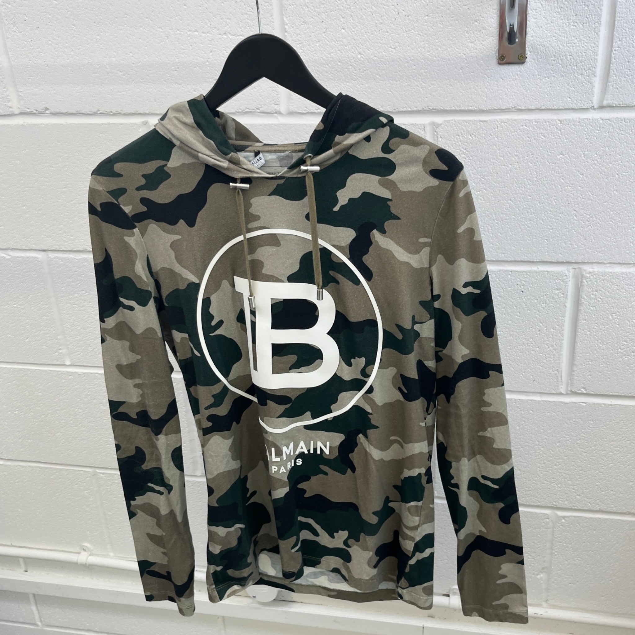 Men's Logo Print Camo Hoodie Khaki Size S