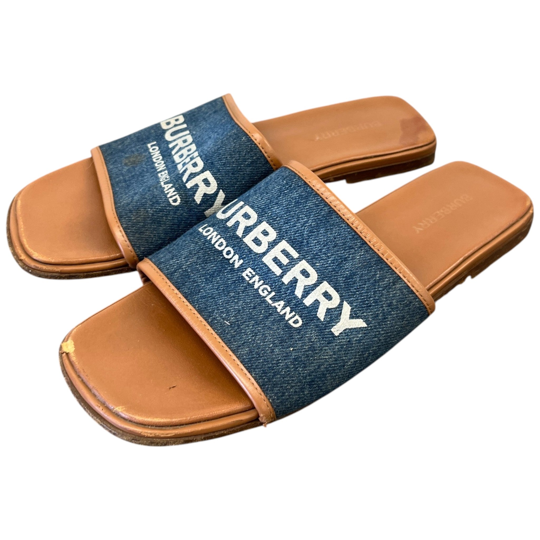 Women's Denim Logo Print Sandals Blue Size EU 39 / UK 6