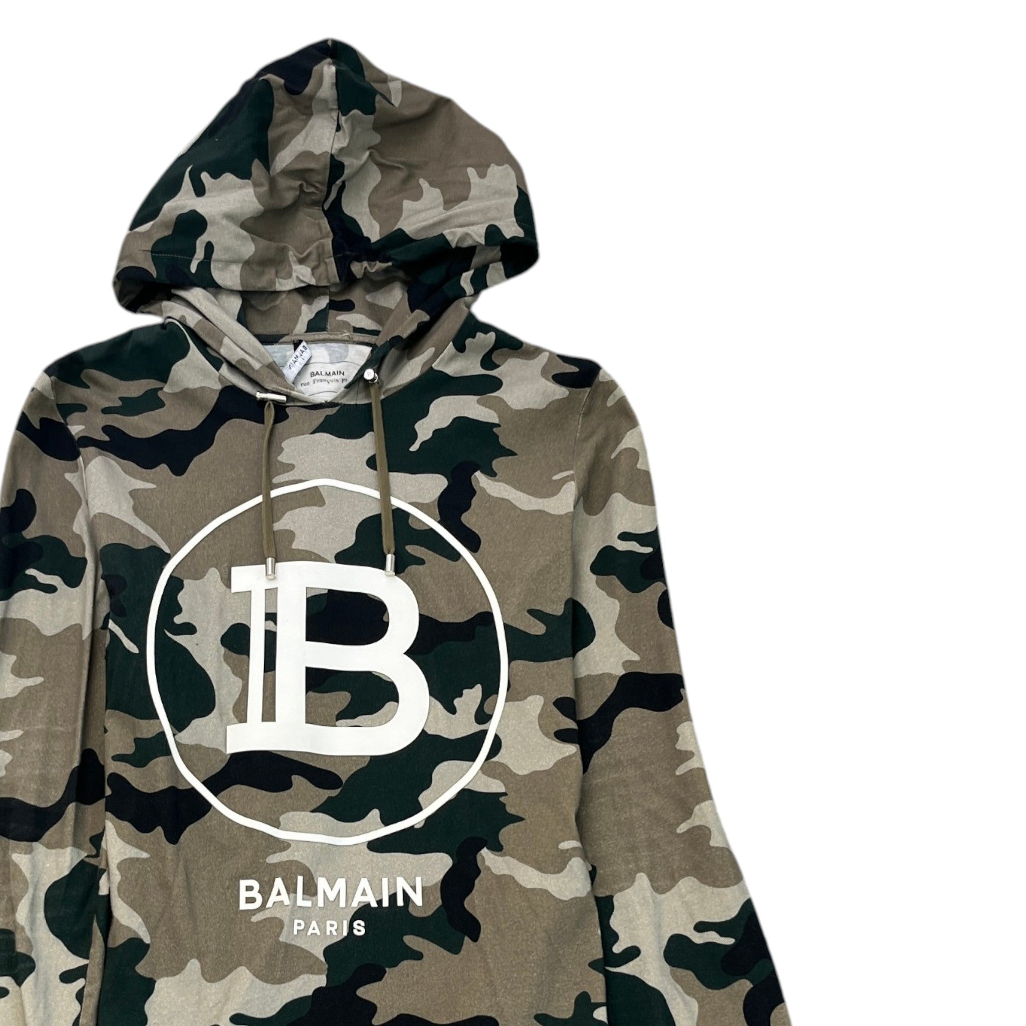 Men's Logo Print Camo Hoodie Khaki Size S
