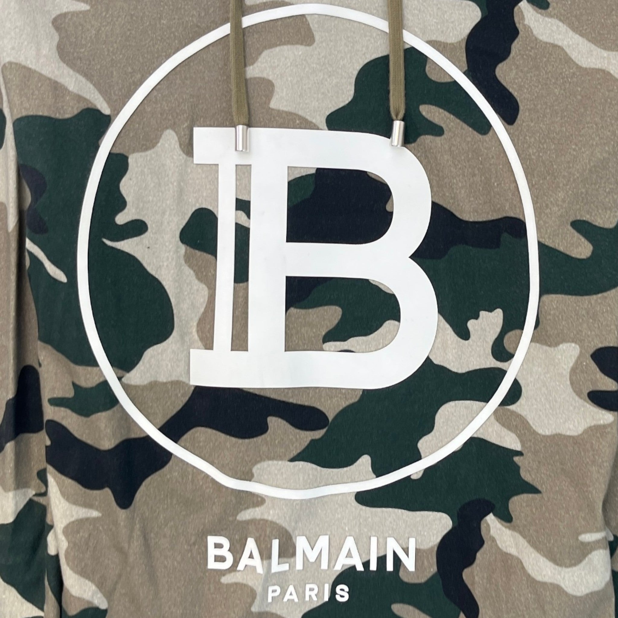 Men's Logo Print Camo Hoodie Khaki Size S