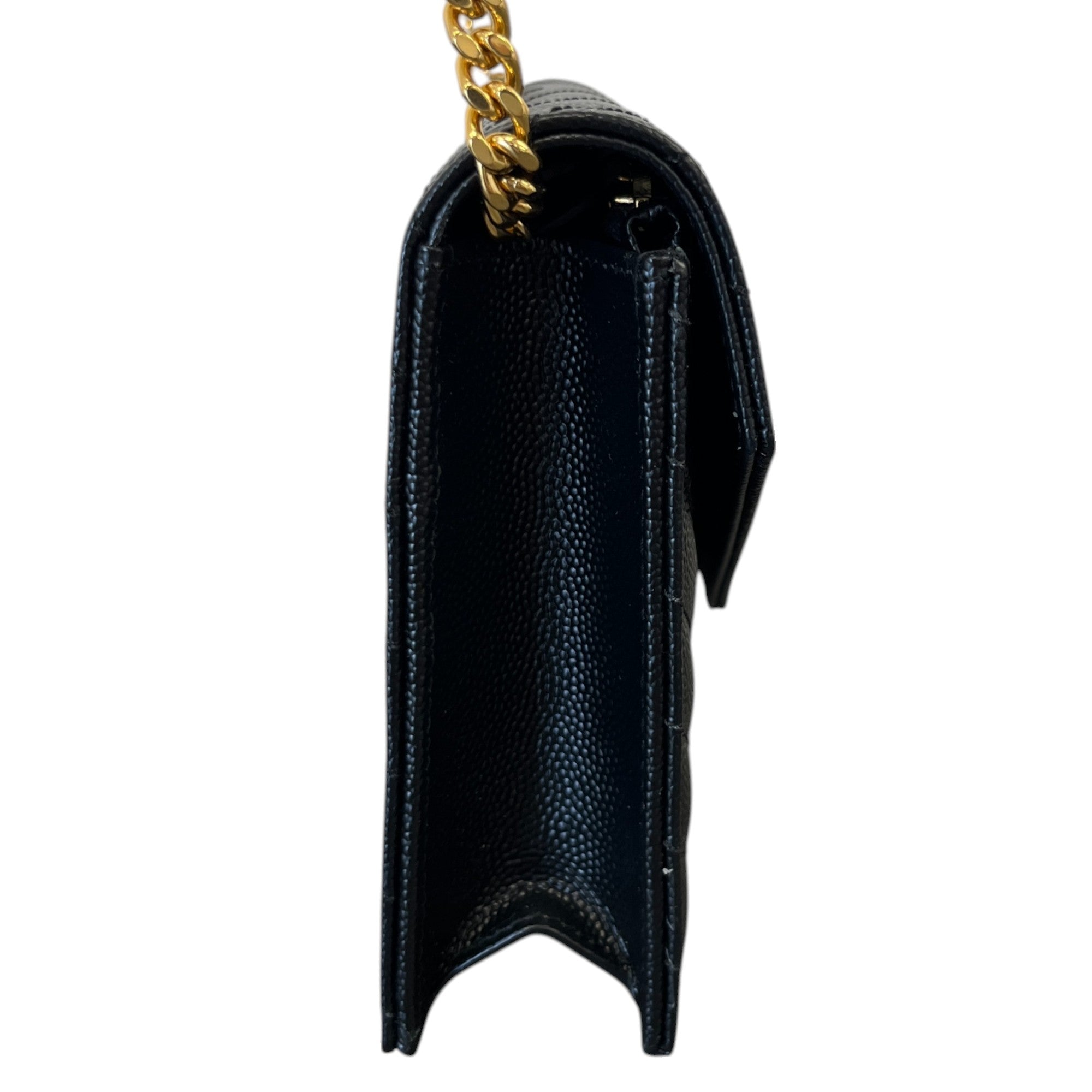 Women's Cassandre Envelope Chain Wallet Grain De Poudre Bag Black