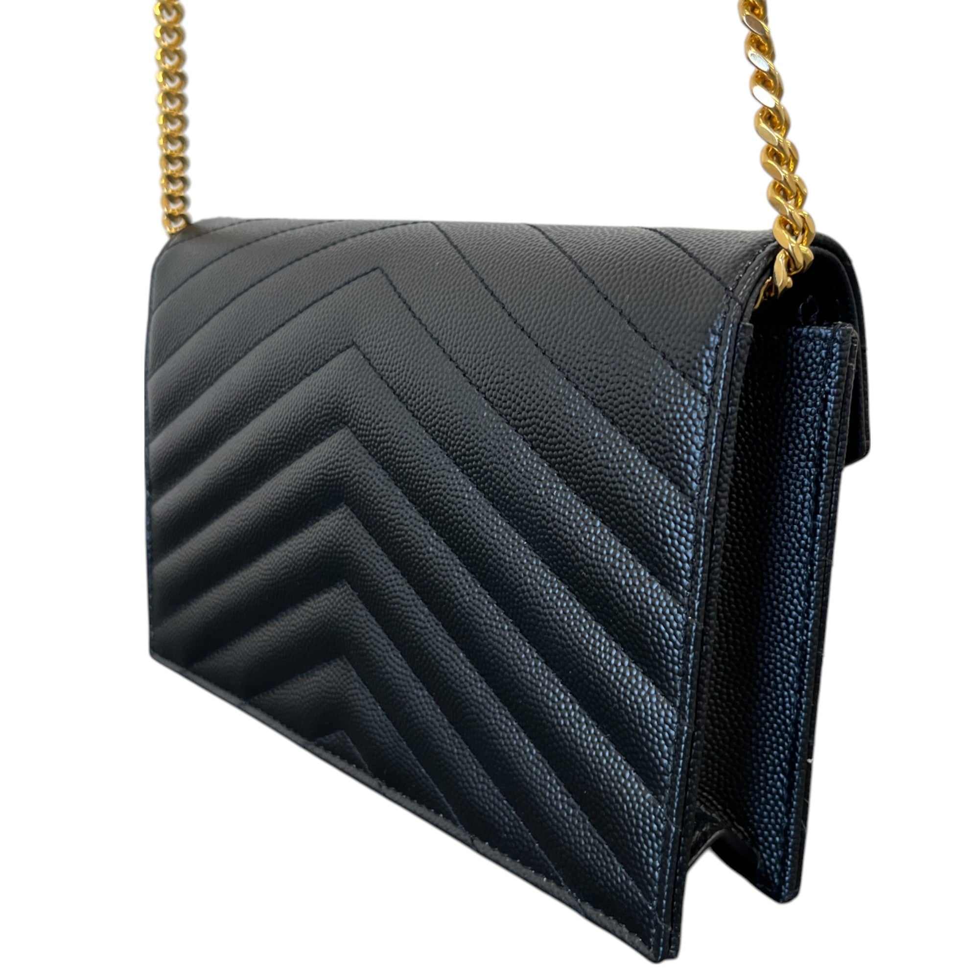 Women's Cassandre Envelope Chain Wallet Grain De Poudre Bag Black