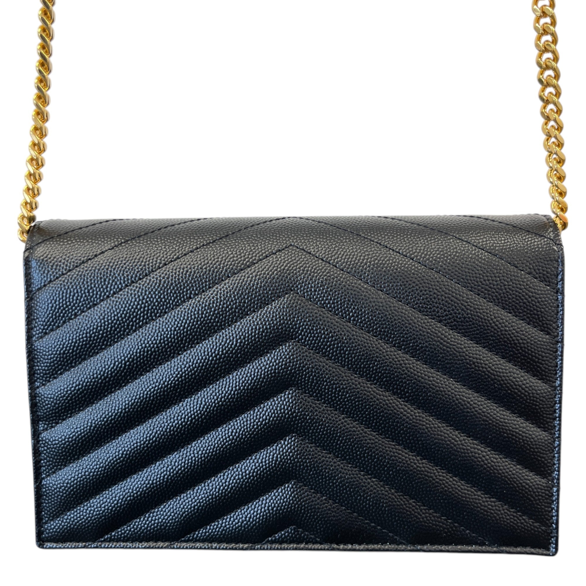 Women's Cassandre Envelope Chain Wallet Grain De Poudre Bag Black