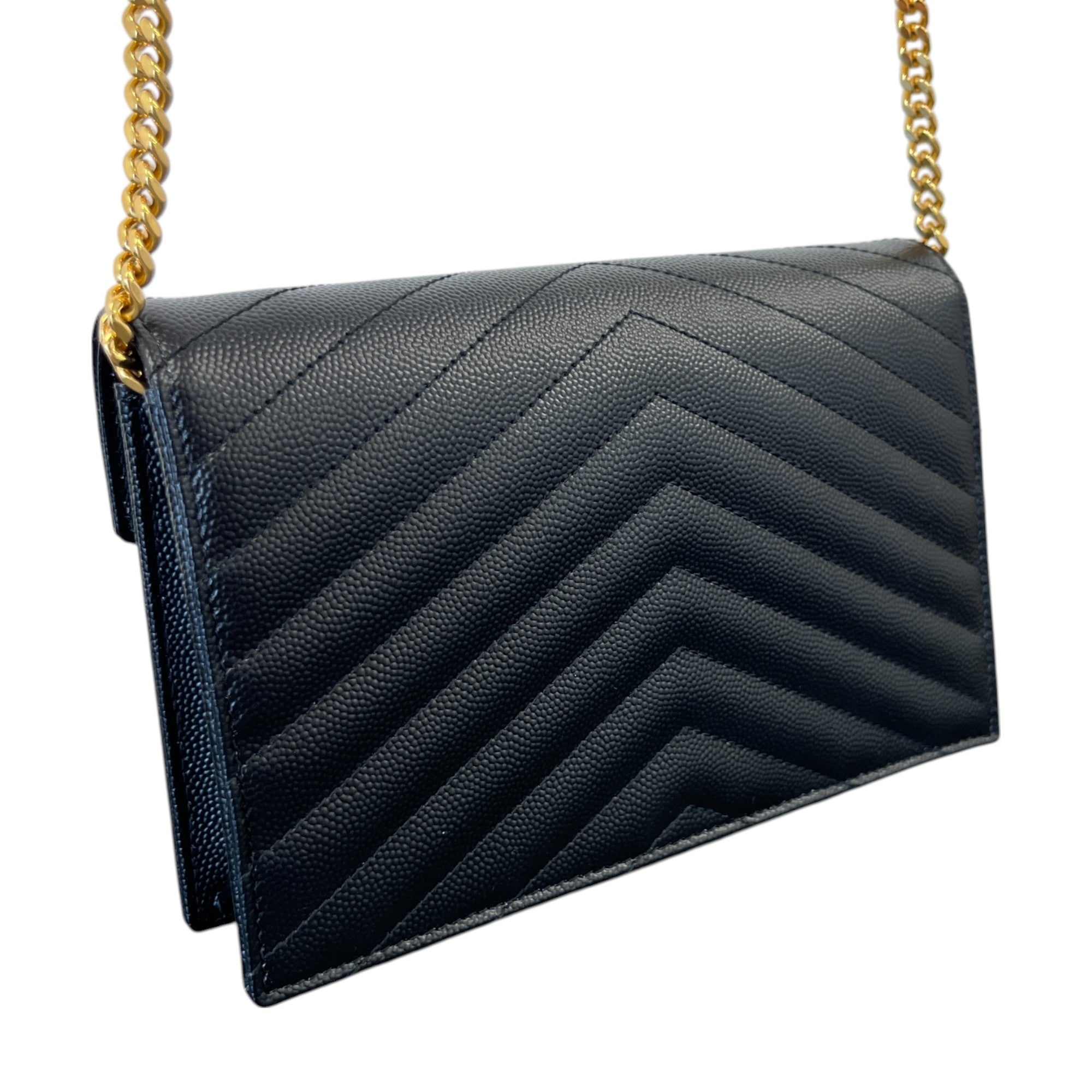 Women's Cassandre Envelope Chain Wallet Grain De Poudre Bag Black