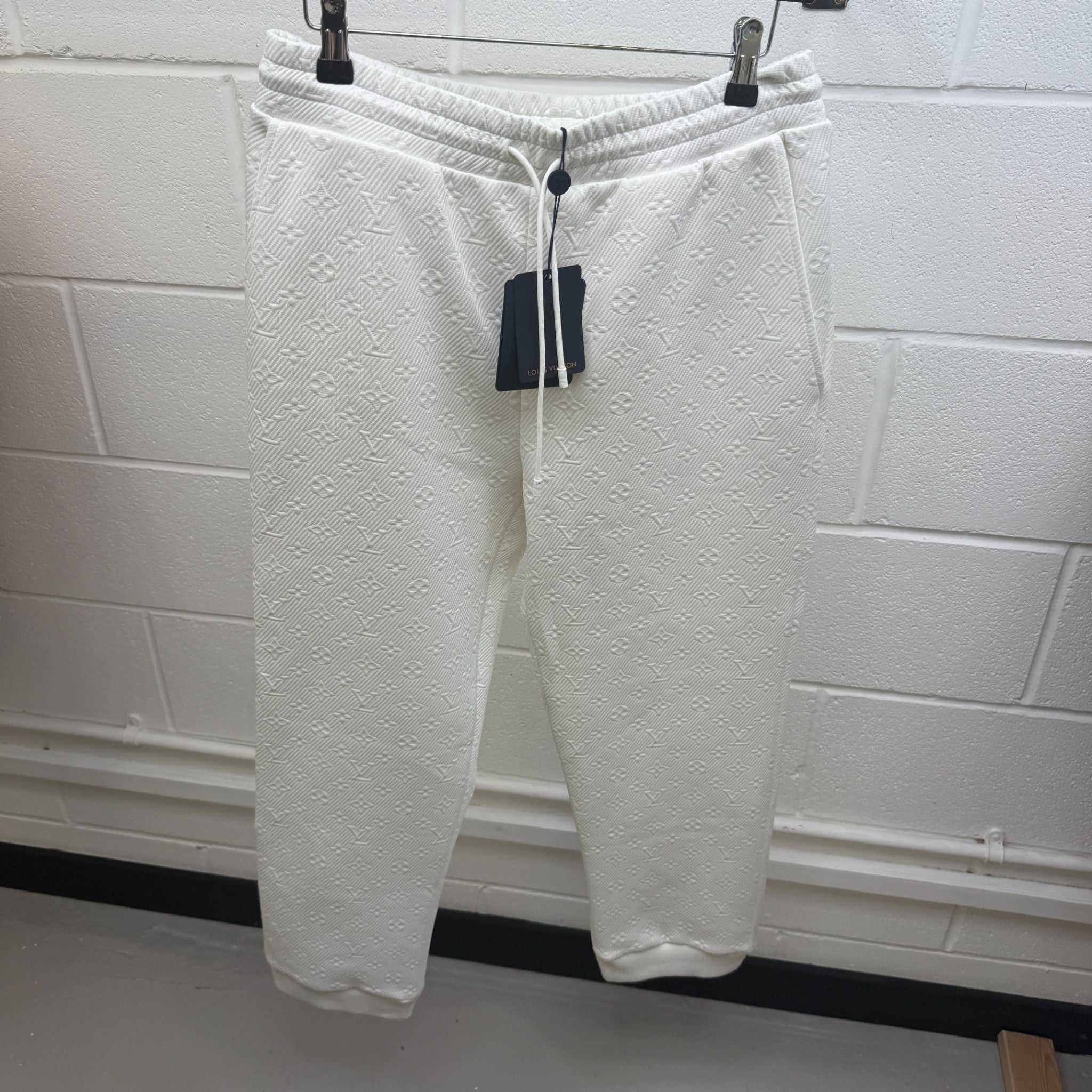 Men's Monogram Print Joggers White Size L
