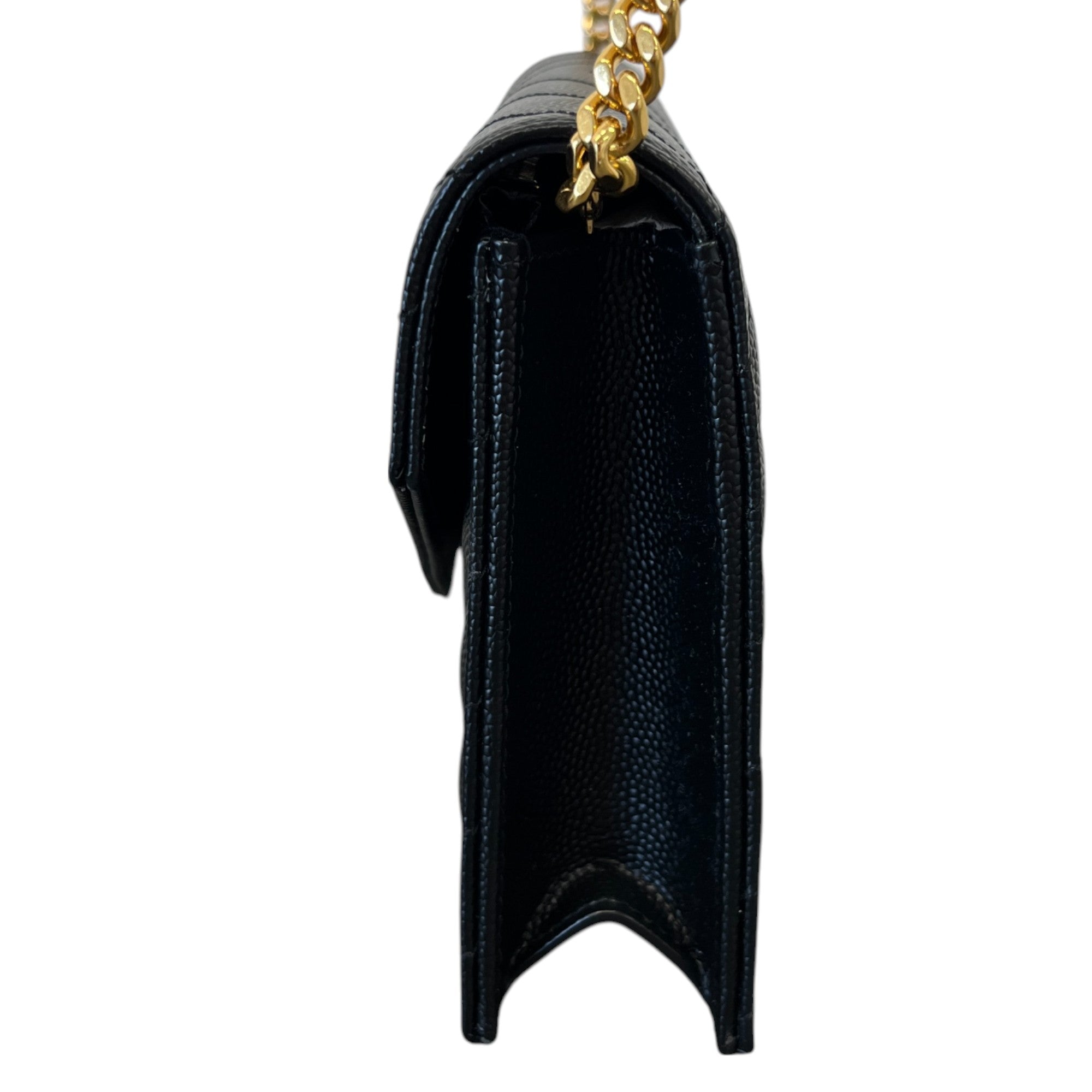 Women's Cassandre Envelope Chain Wallet Grain De Poudre Bag Black