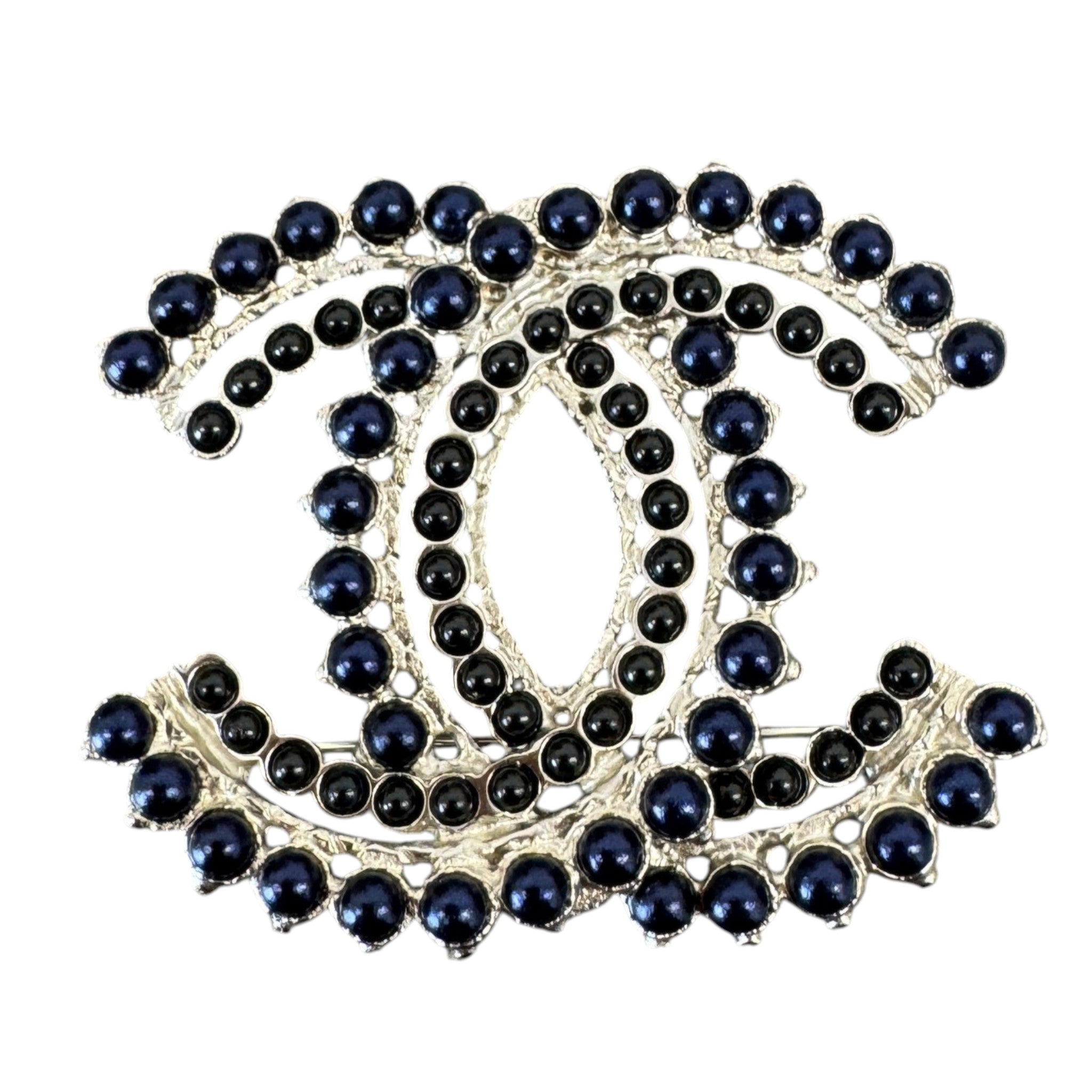 Women's Cc Logo Beaded Brooch Navy