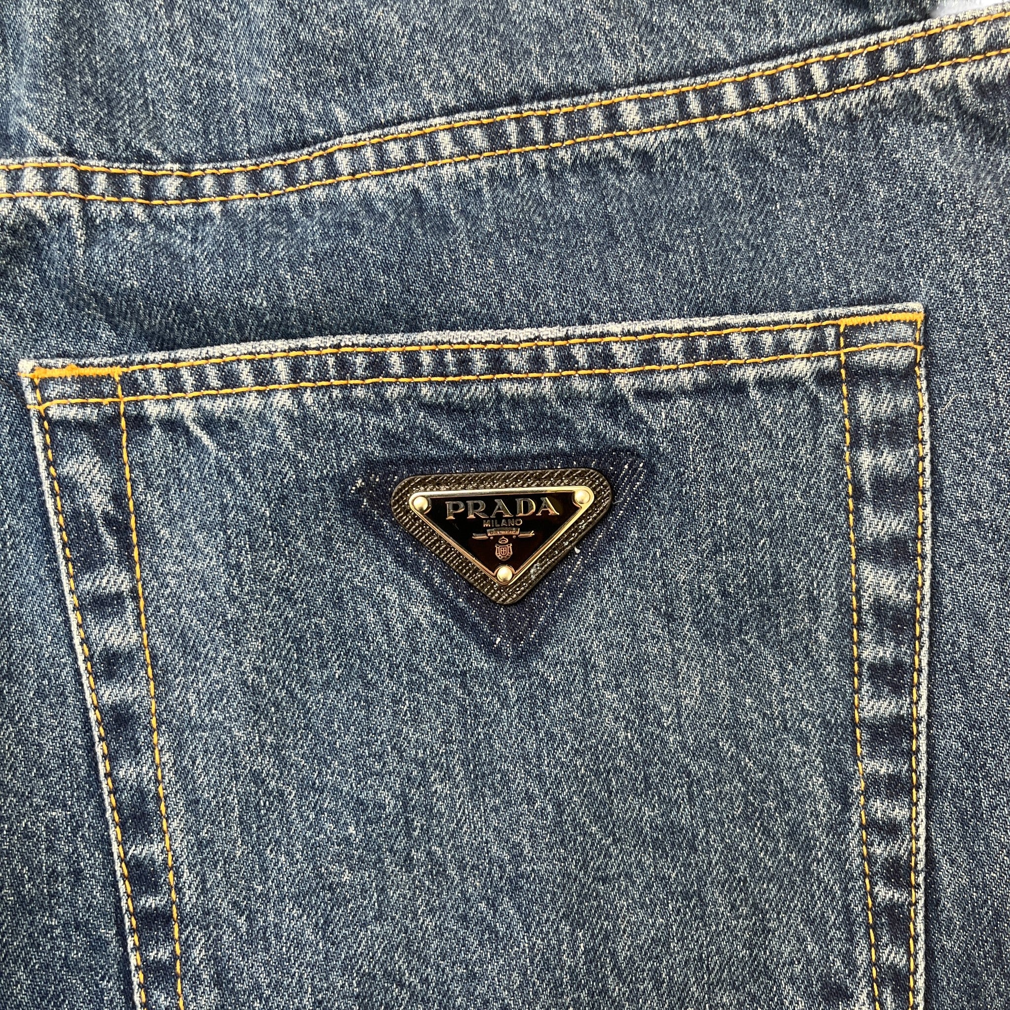 Men's Plaque Logo Jeans Blue Size Waist 32"