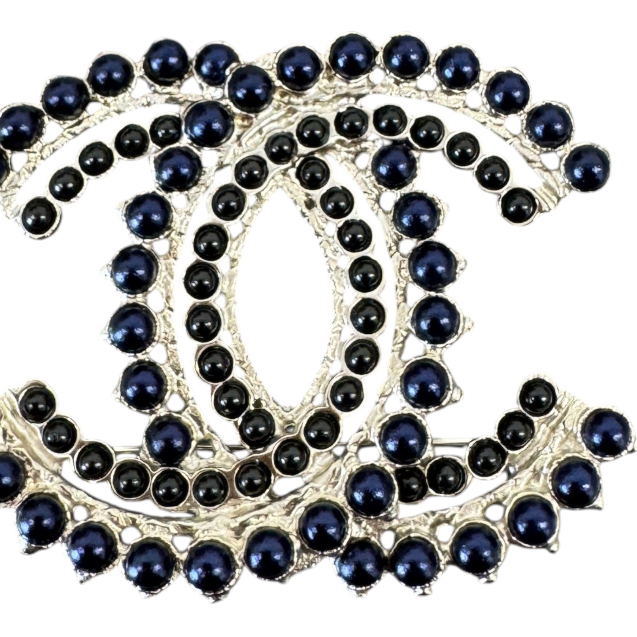 Women's Cc Logo Beaded Brooch Navy