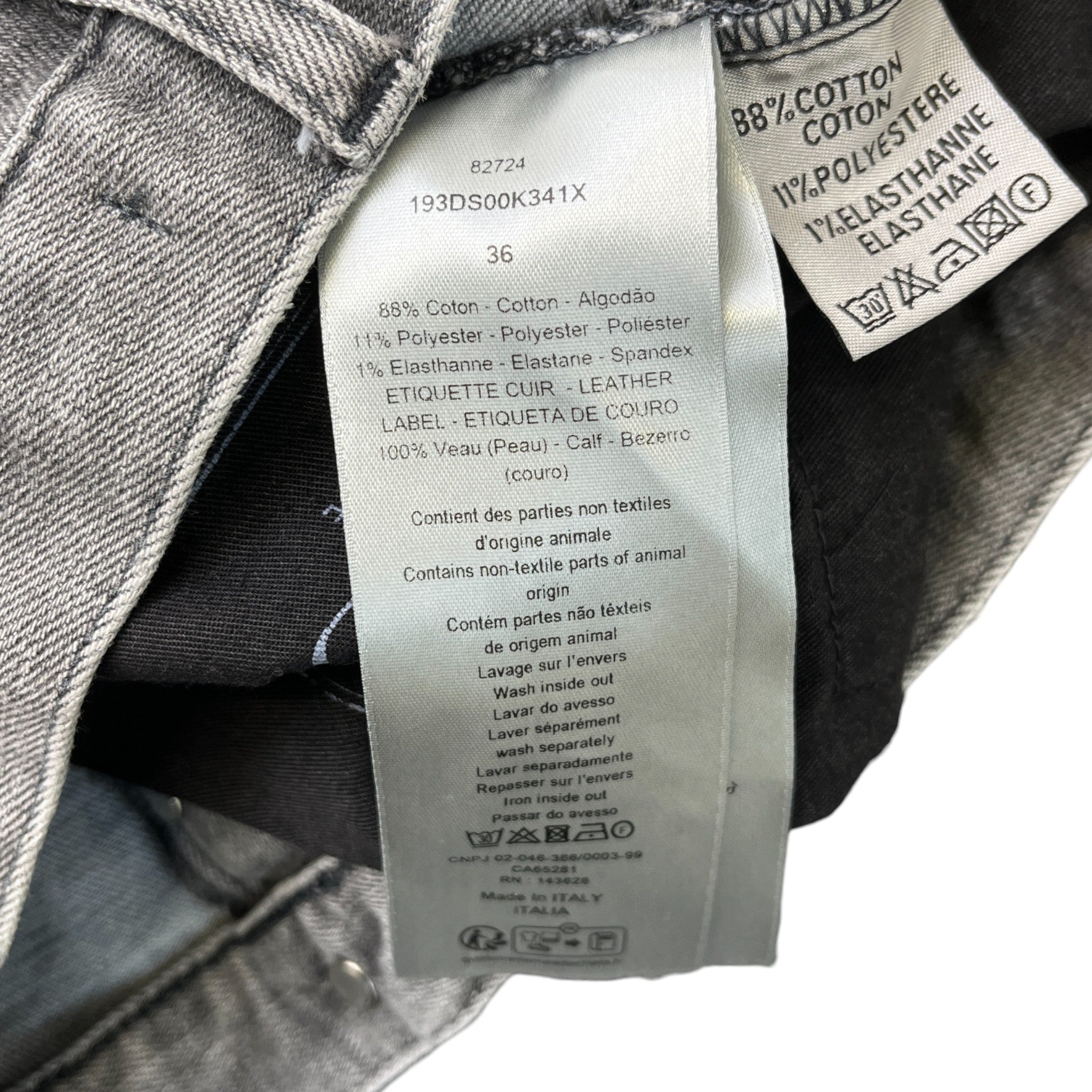 Men's Logo Patch Jeans Grey Size Waist 36"