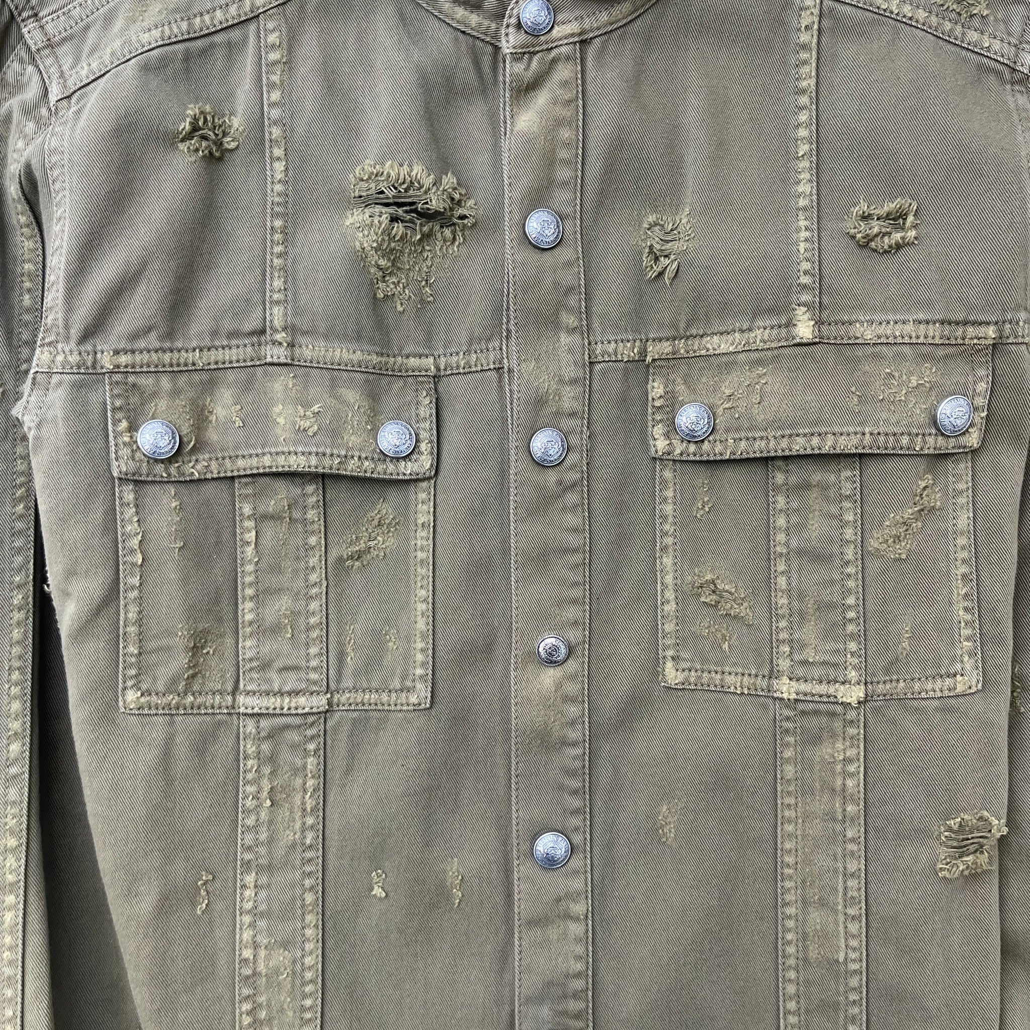 Men's Distressed OverShirt Khaki Size M