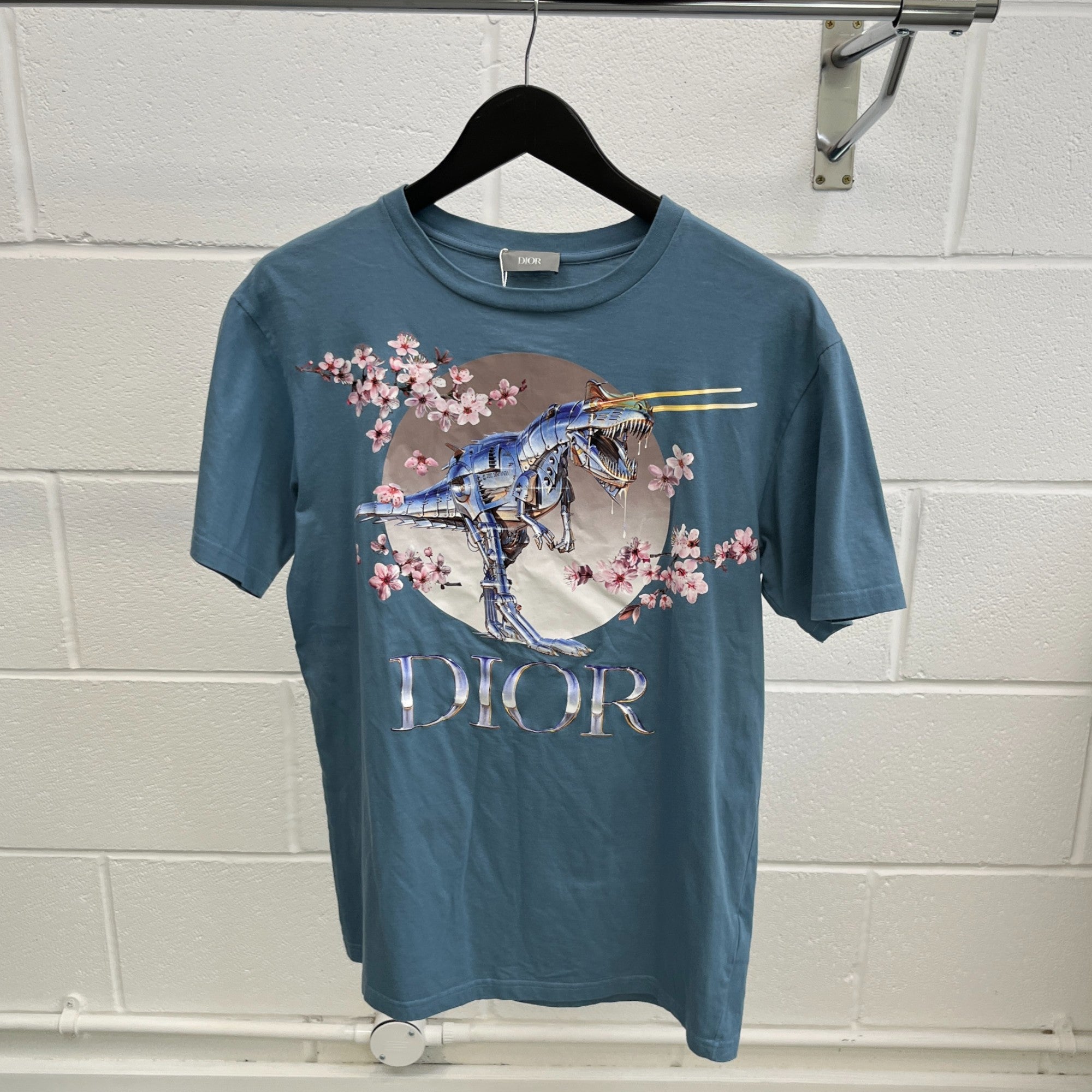 Men's Sorayama Dinosaur T-Shirt Blue Size XS