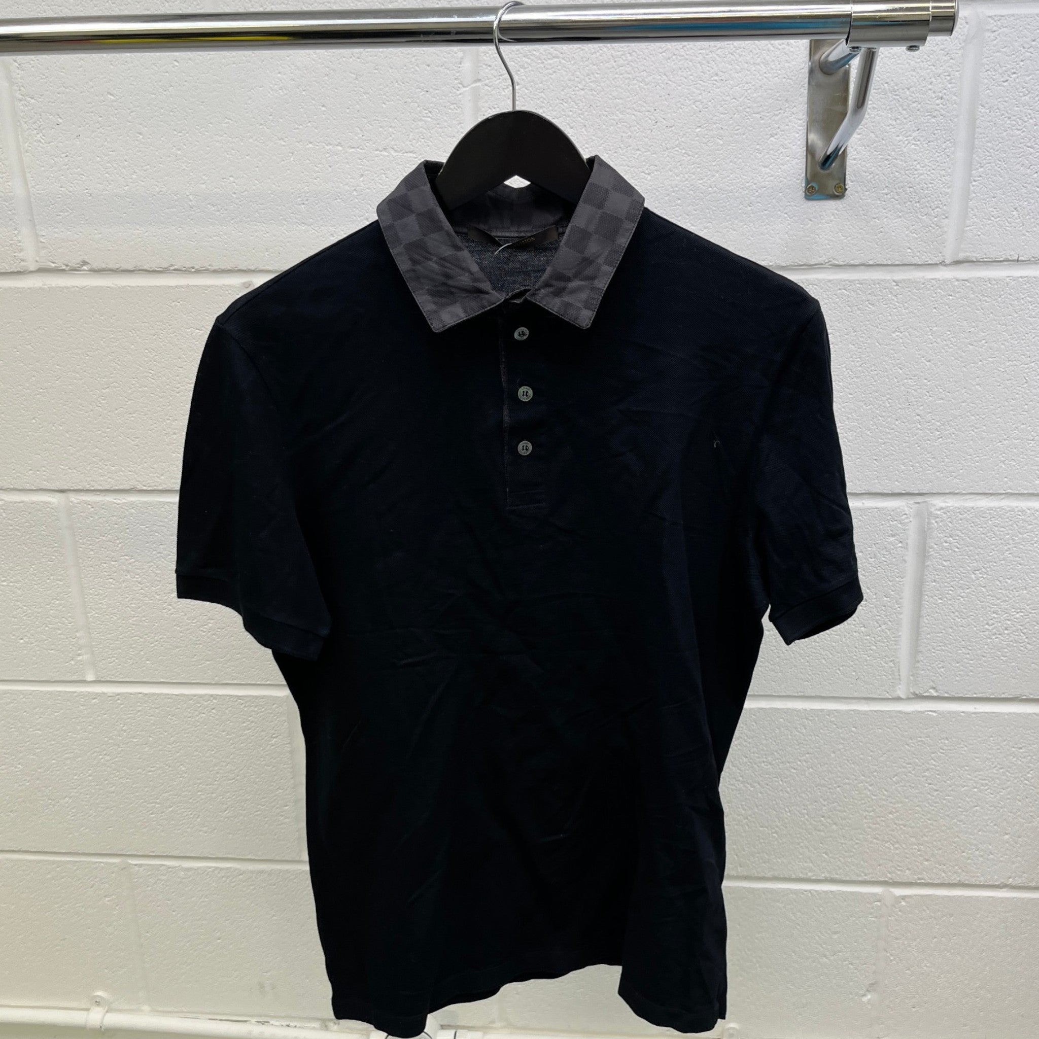 Men's Damier Collar Polo Shirt Black Size M