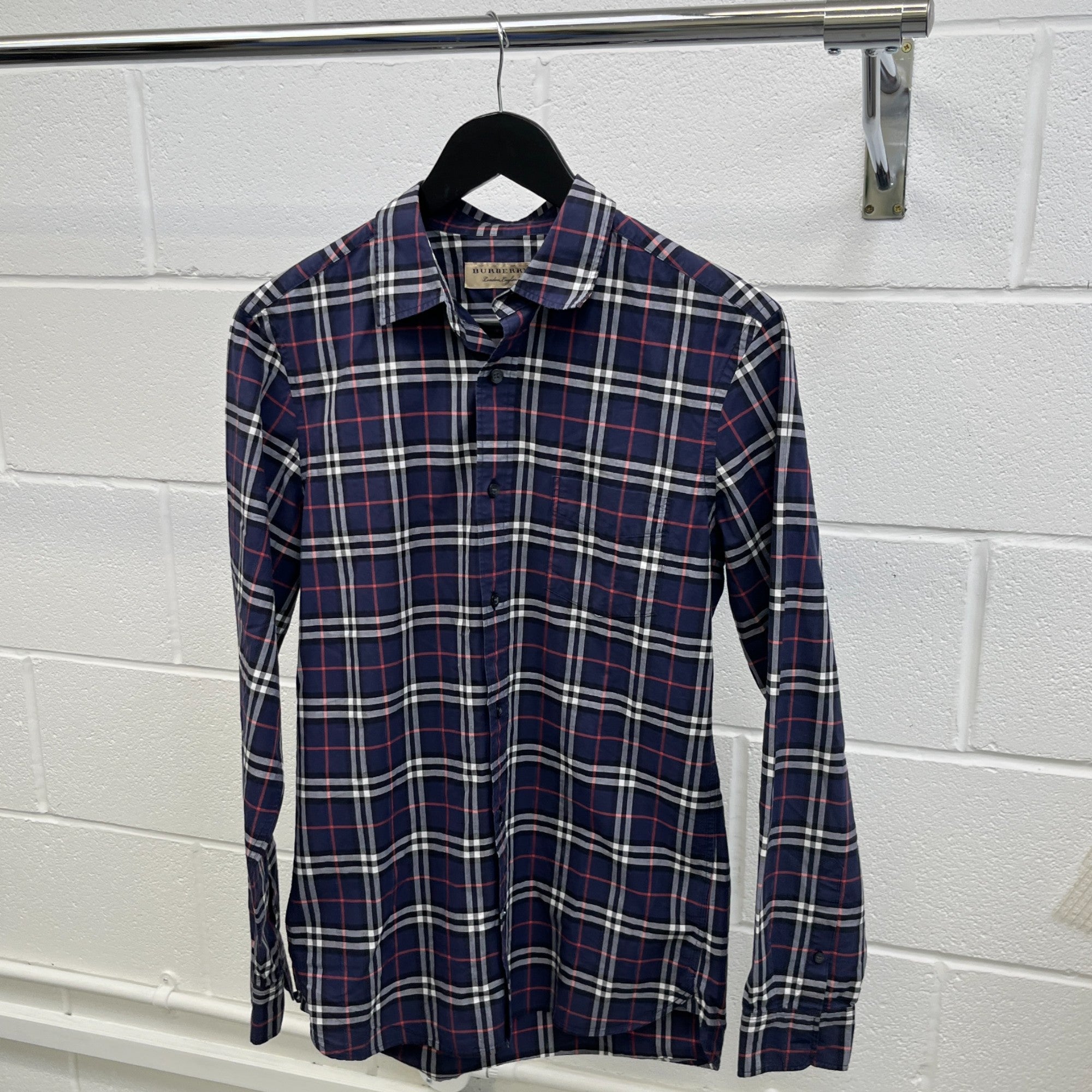 Men's Checkered Long Sleeve Shirt Blue Size S