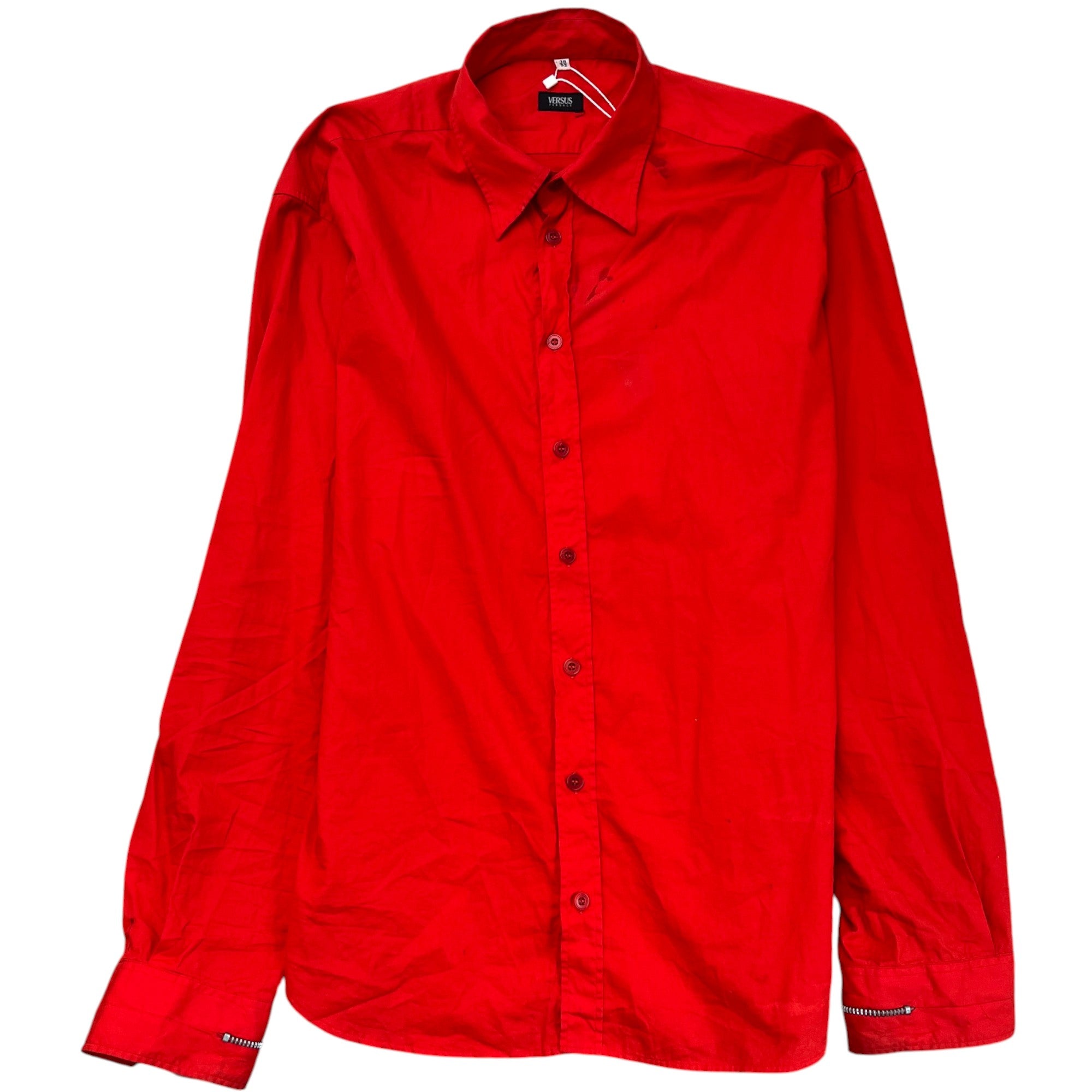 Men's Zip Sleeve Cuff Long Sleeve Shirt Red Size IT 52 / UK XL