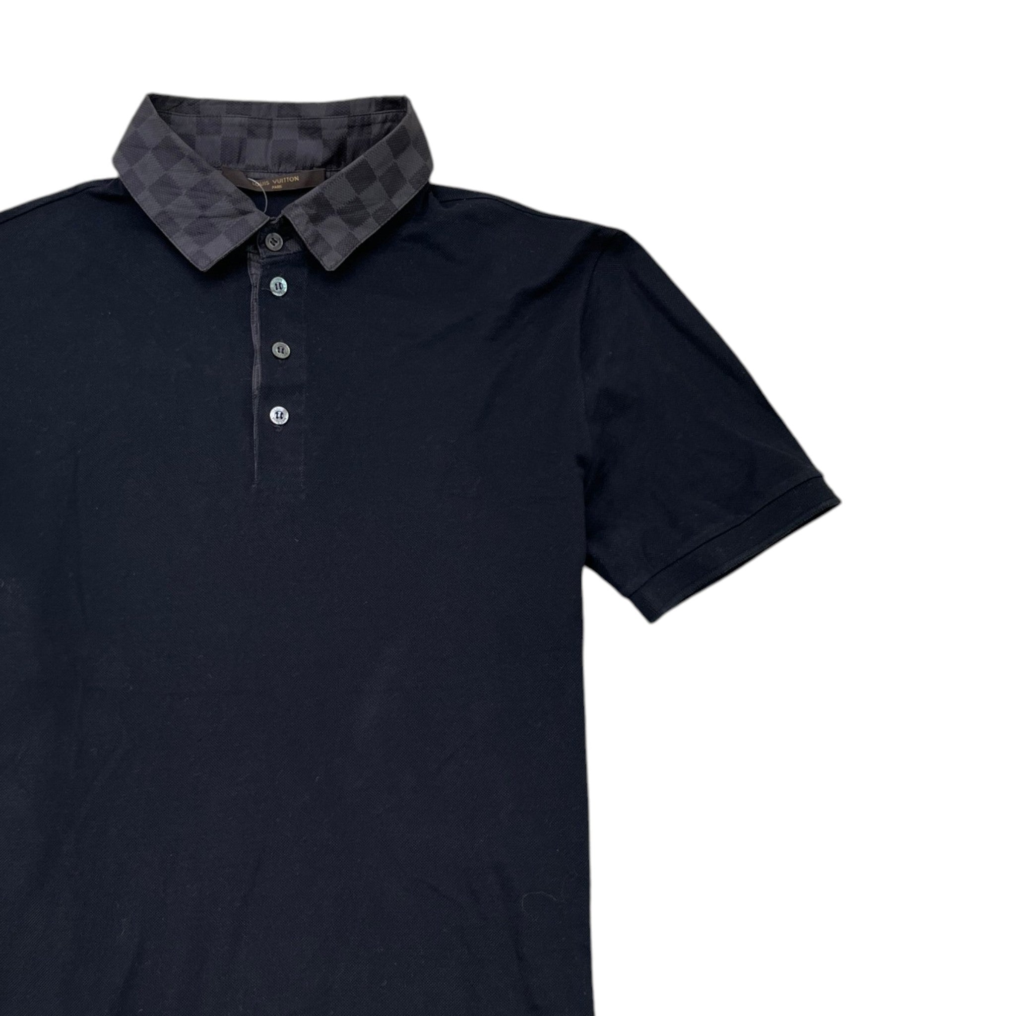 Men's Damier Collar Polo Shirt Black Size M