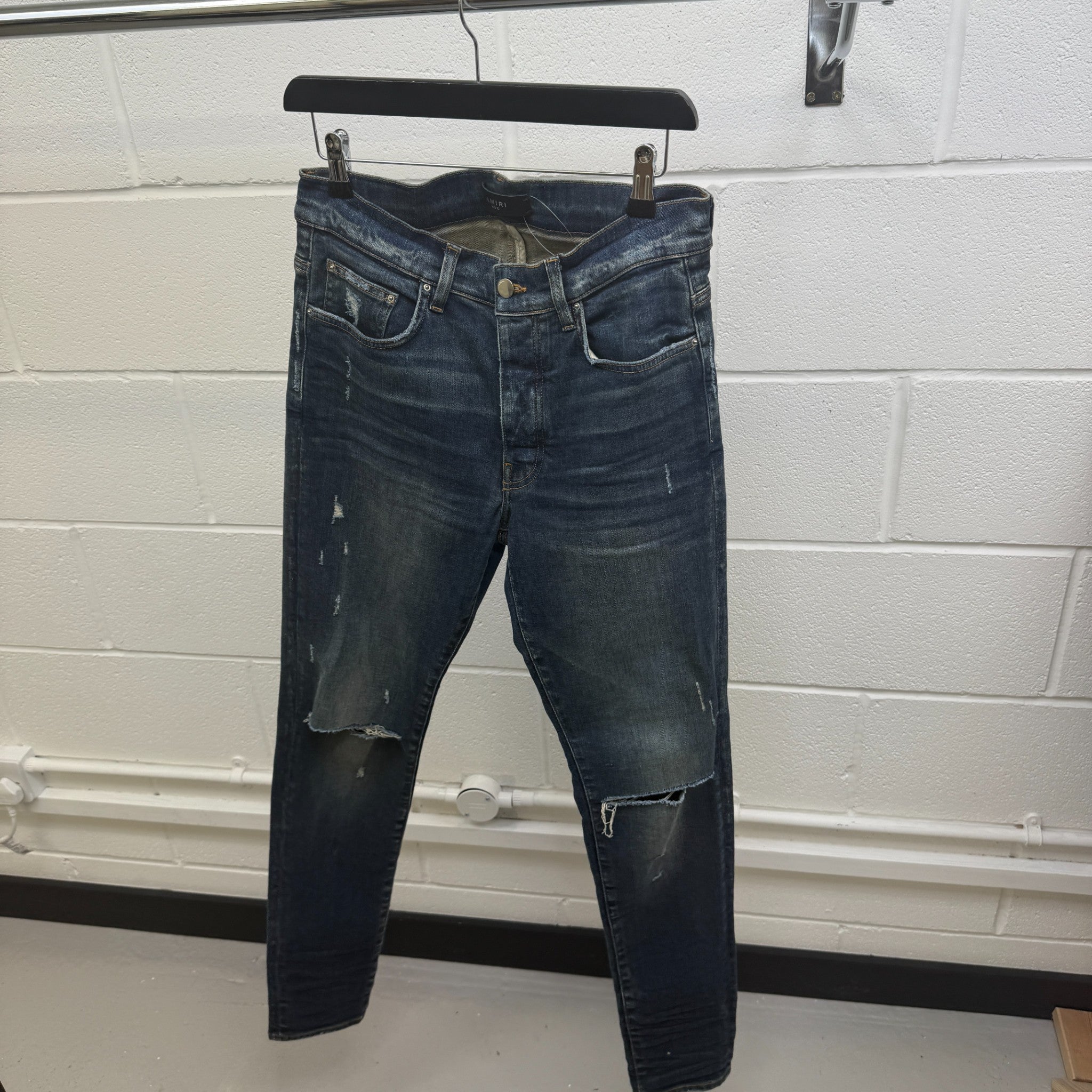 Men's Slash Distressed Jeans Blue Size Waist 32"