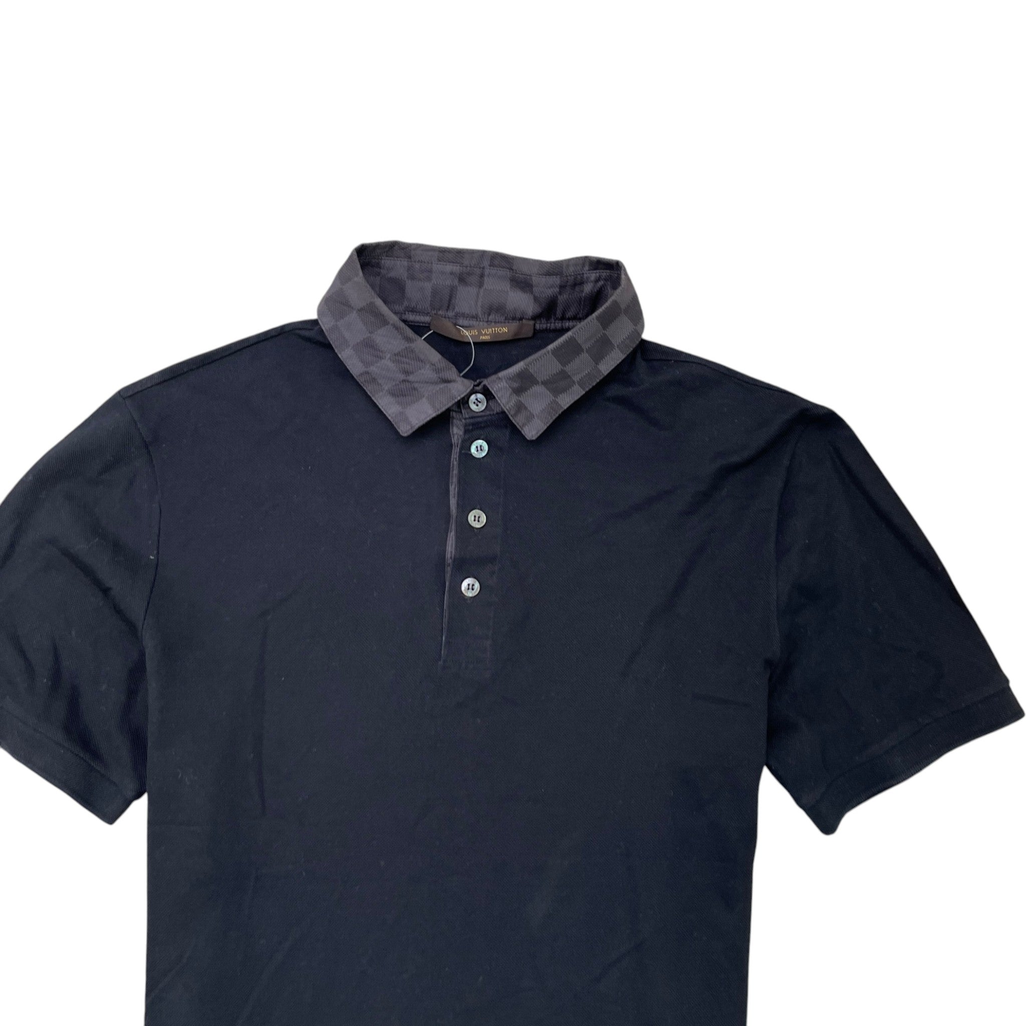 Men's Damier Collar Polo Shirt Black Size M