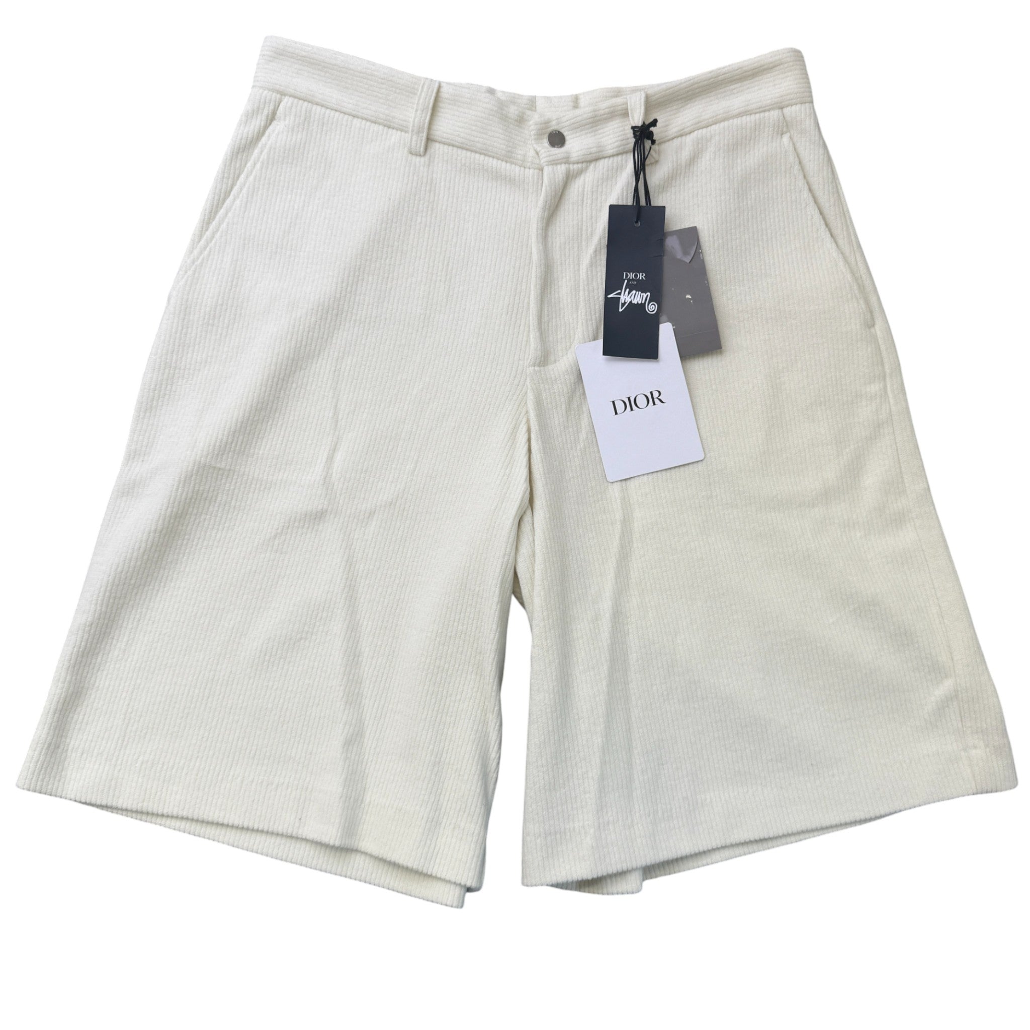 Men's Corduroy Embroidered Logo Shorts Cream Size L