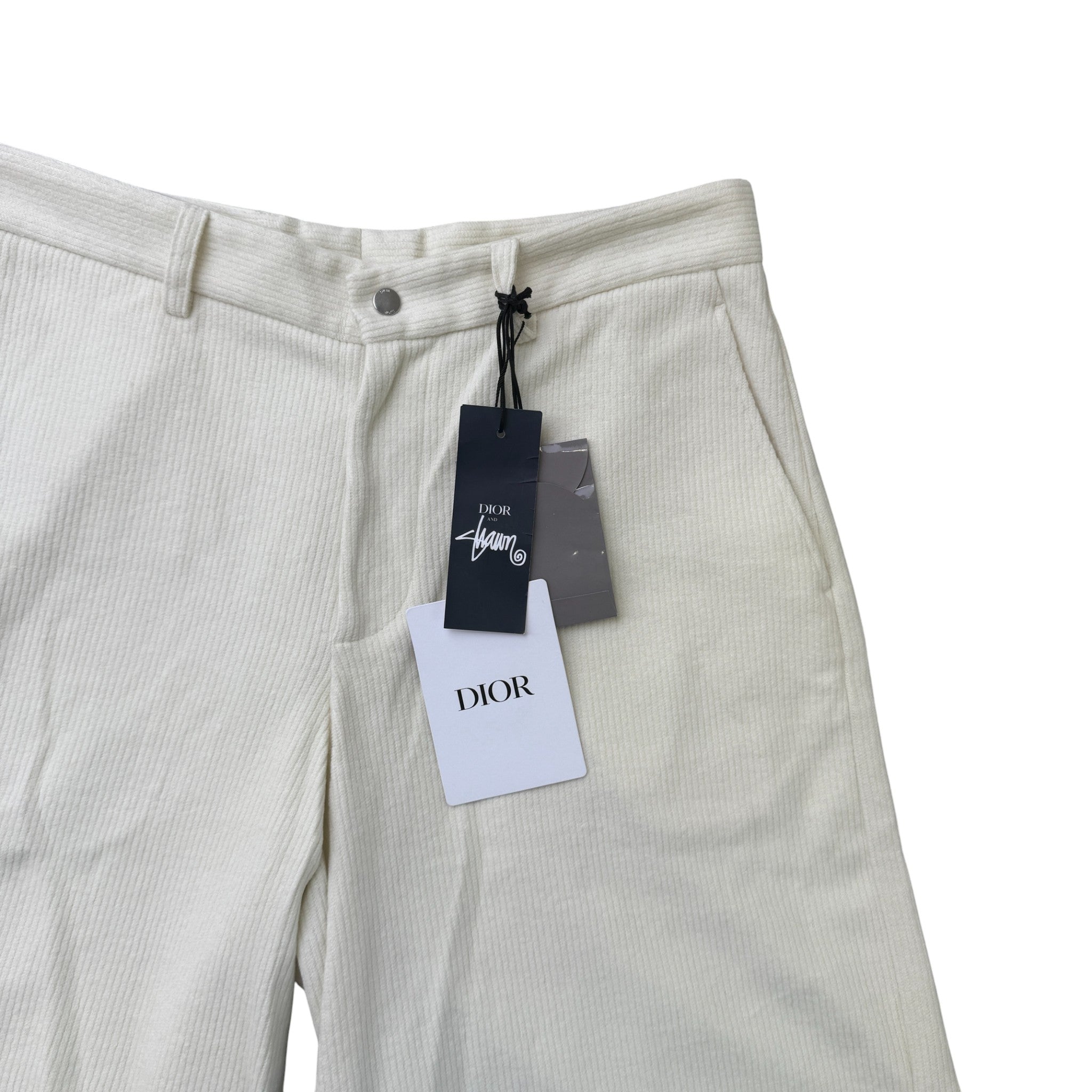 Men's Corduroy Embroidered Logo Shorts Cream Size L