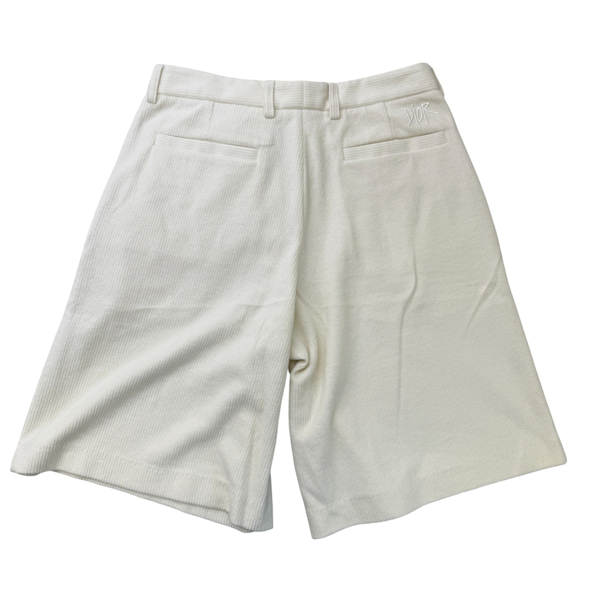 Men's Corduroy Embroidered Logo Shorts Cream Size L