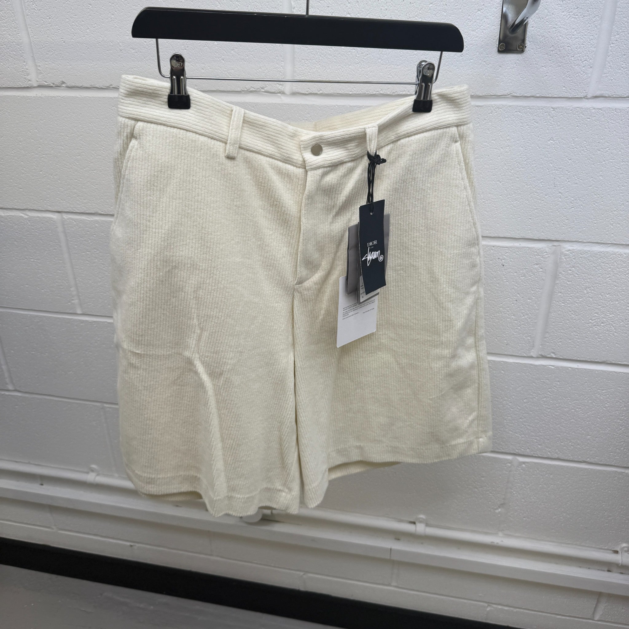 Men's Corduroy Embroidered Logo Shorts Cream Size L