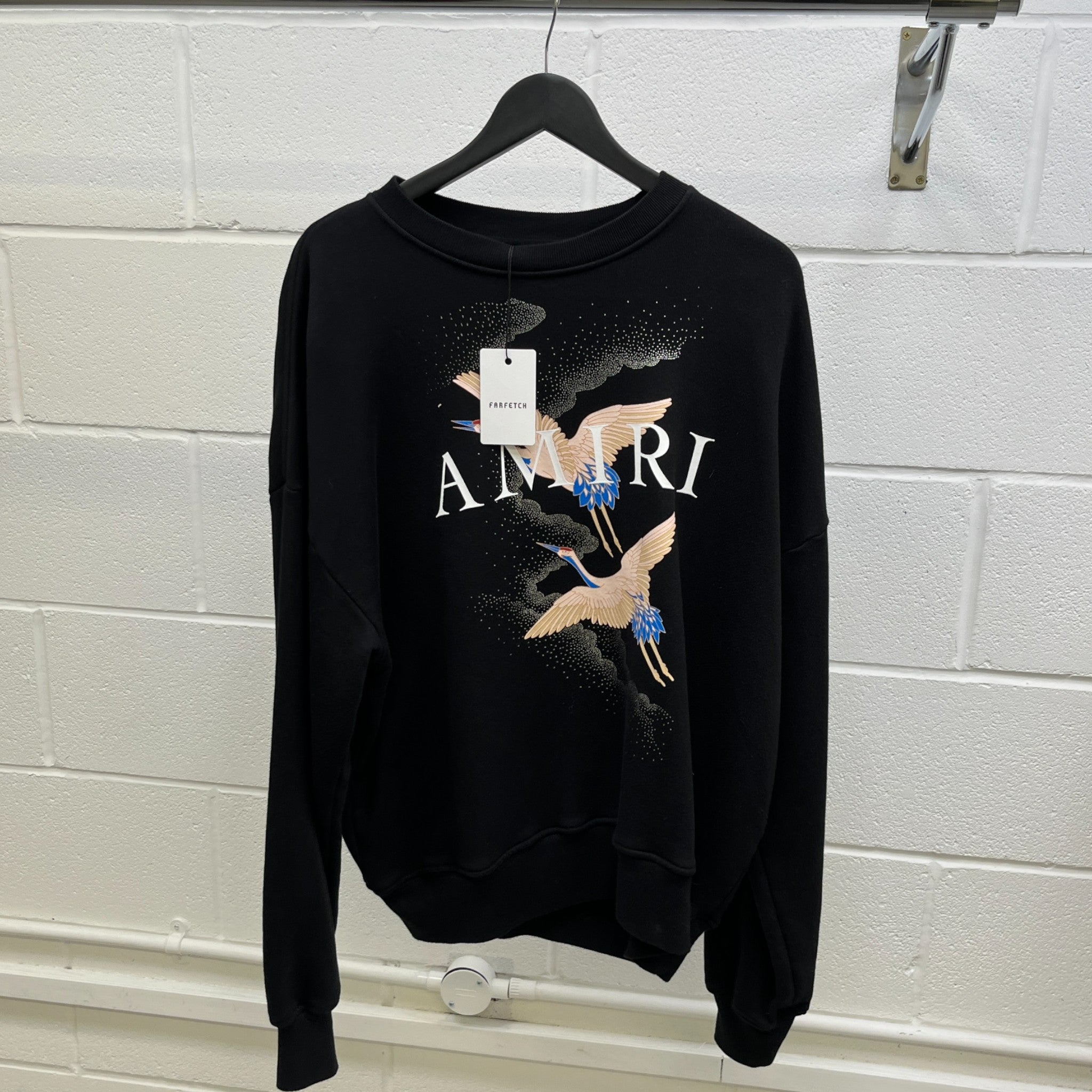 Men's Crane Logo Print Jumper Black Size S