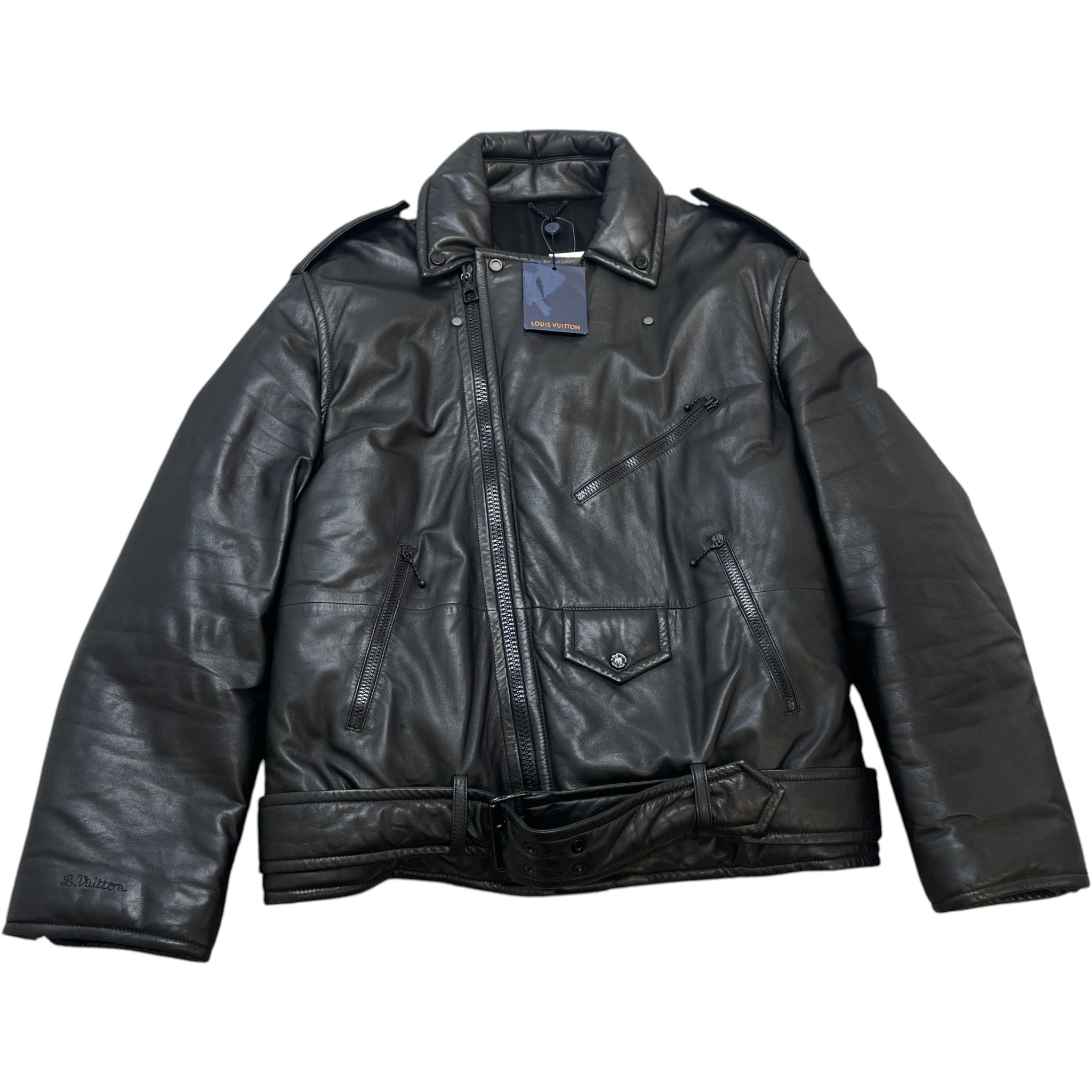 Men's 2021 Lamb Leather Moto Jacket Black Size IT 58 / XXXXL