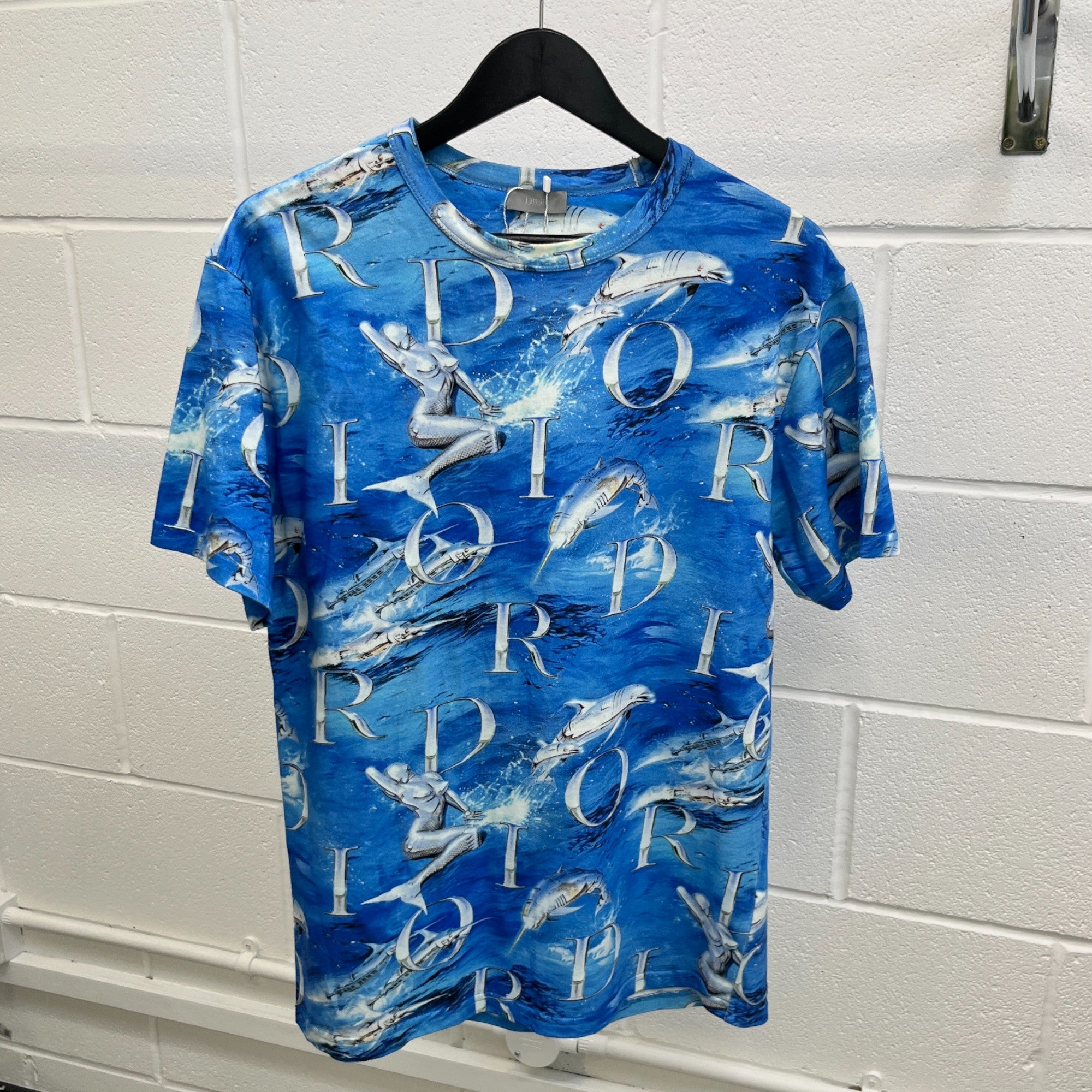 Men's X Sorayama Dolphin Print T-Shirt Blue Size M