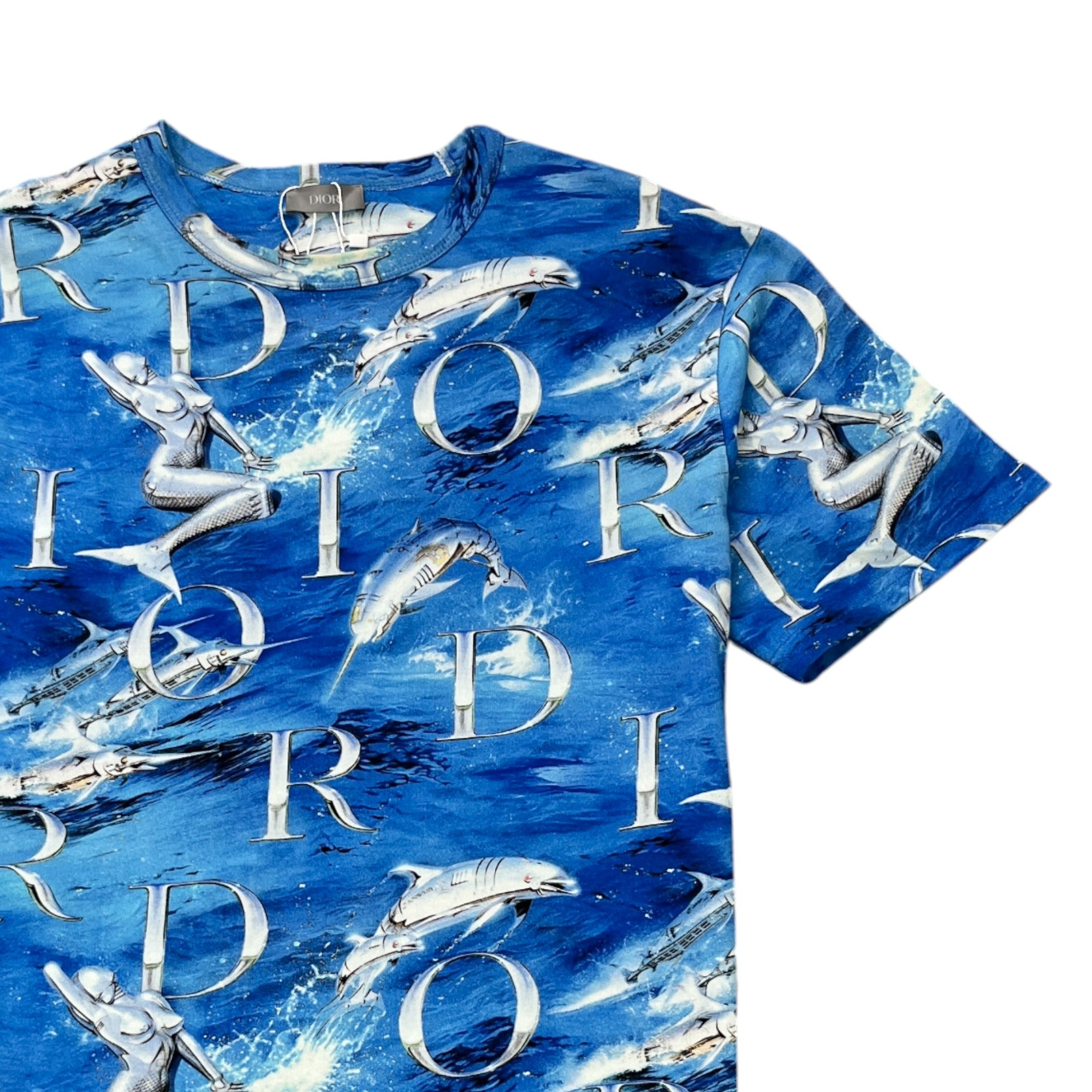 Men's X Sorayama Dolphin Print T-Shirt Blue Size M