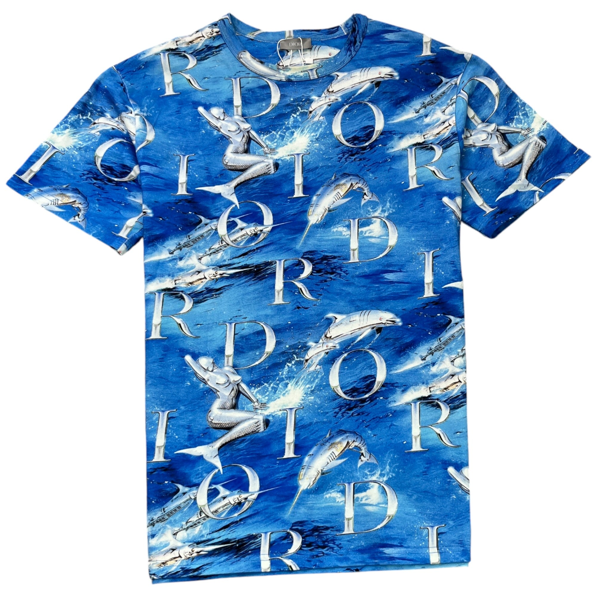 Men's X Sorayama Dolphin Print T-Shirt Blue Size M