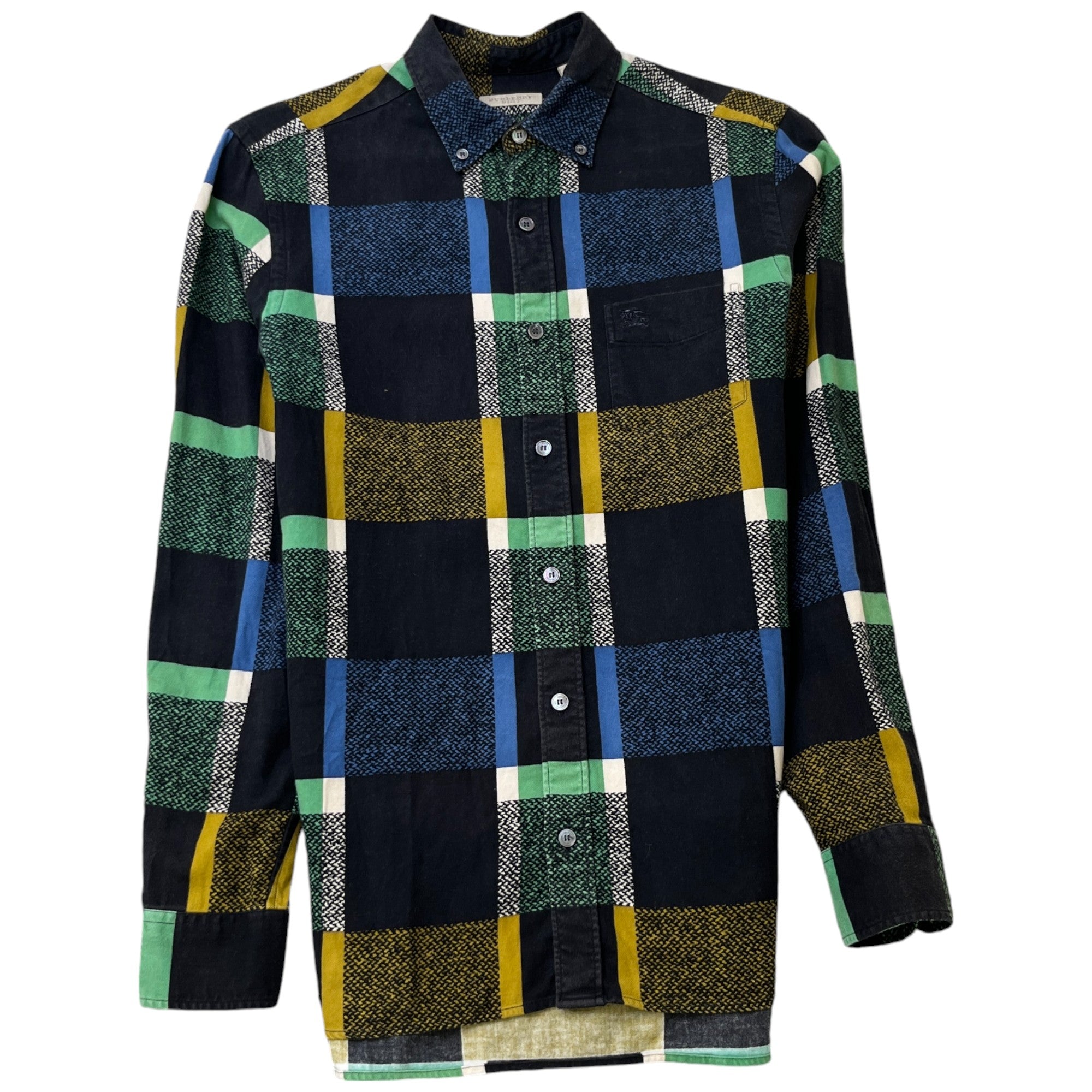 Men's Embroidered Logo Checkered Long Sleeve Shirt Black Size S