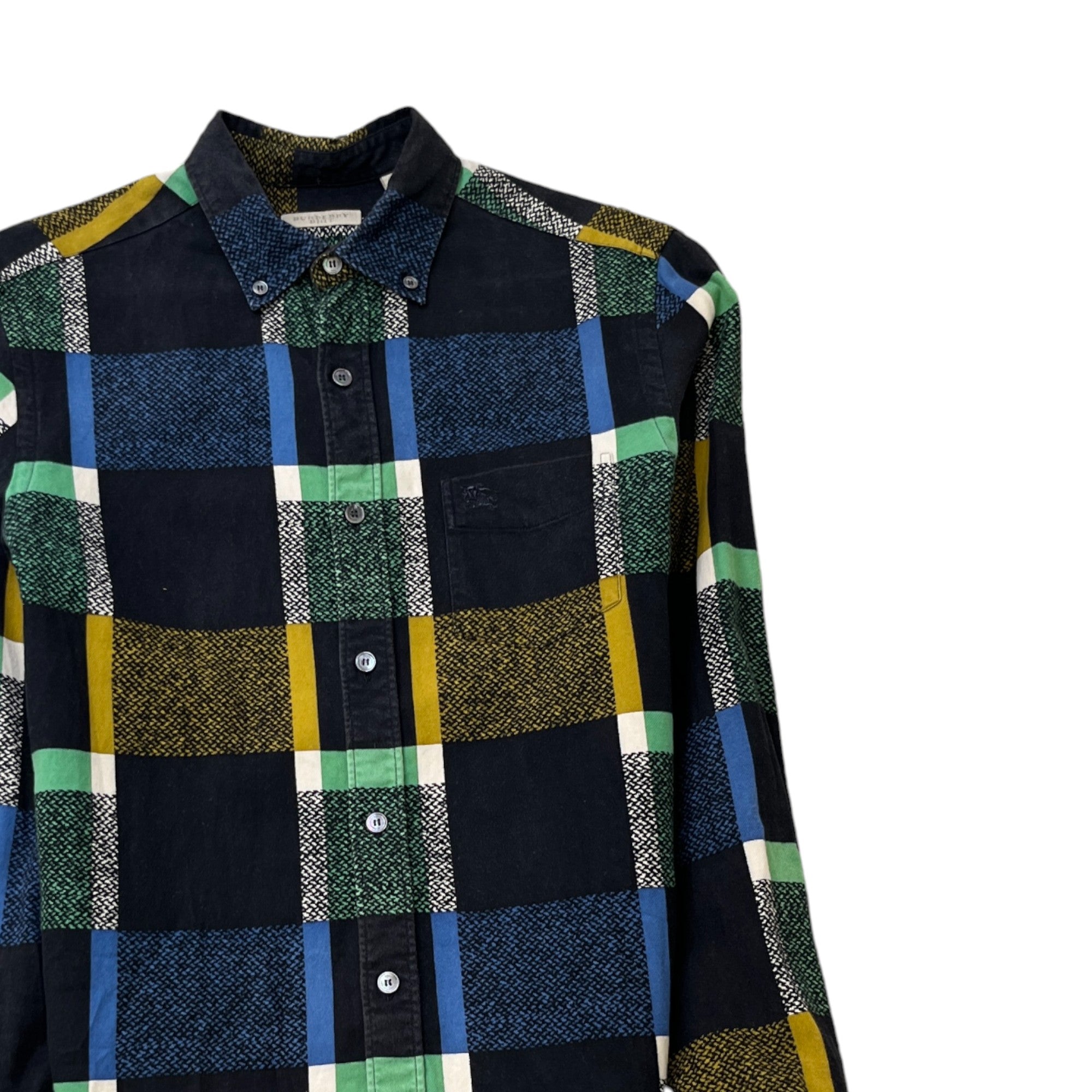 Men's Embroidered Logo Checkered Long Sleeve Shirt Black Size S