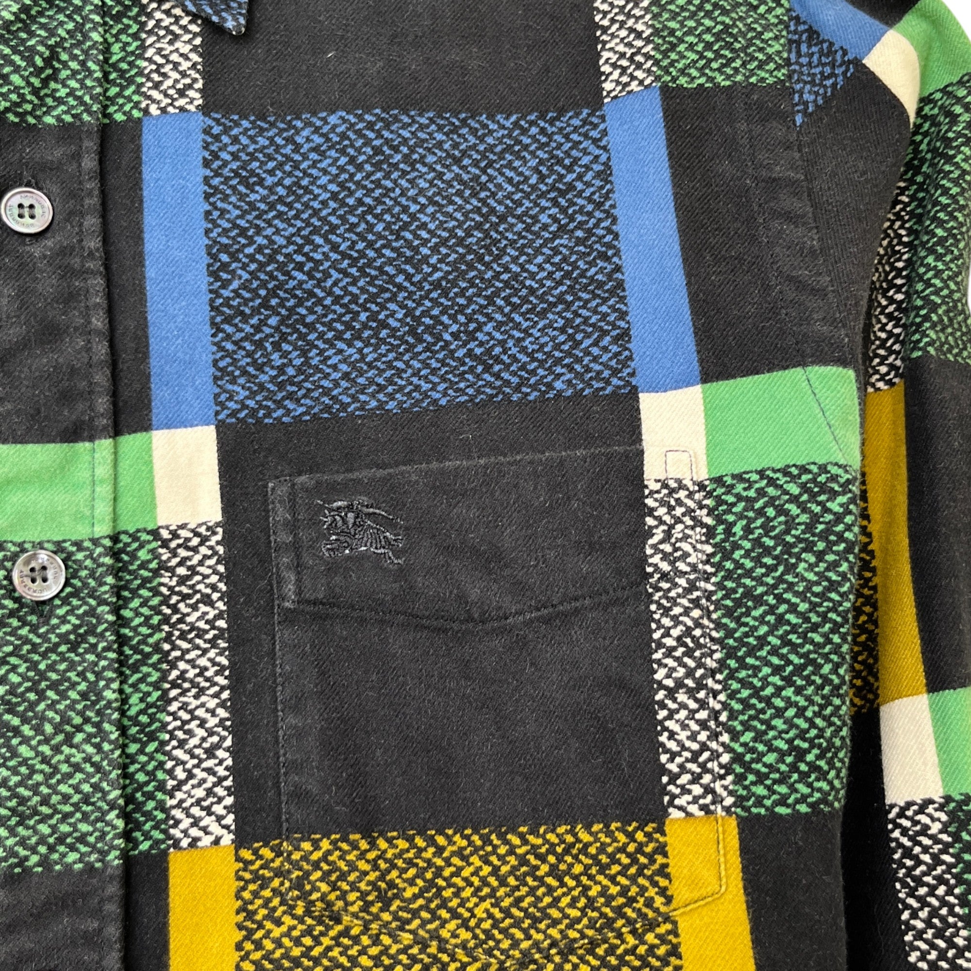 Men's Embroidered Logo Checkered Long Sleeve Shirt Black Size S