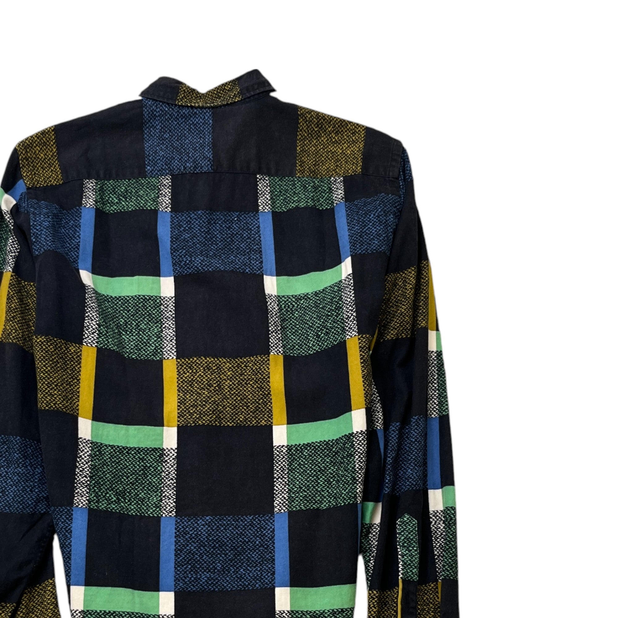 Men's Embroidered Logo Checkered Long Sleeve Shirt Black Size S